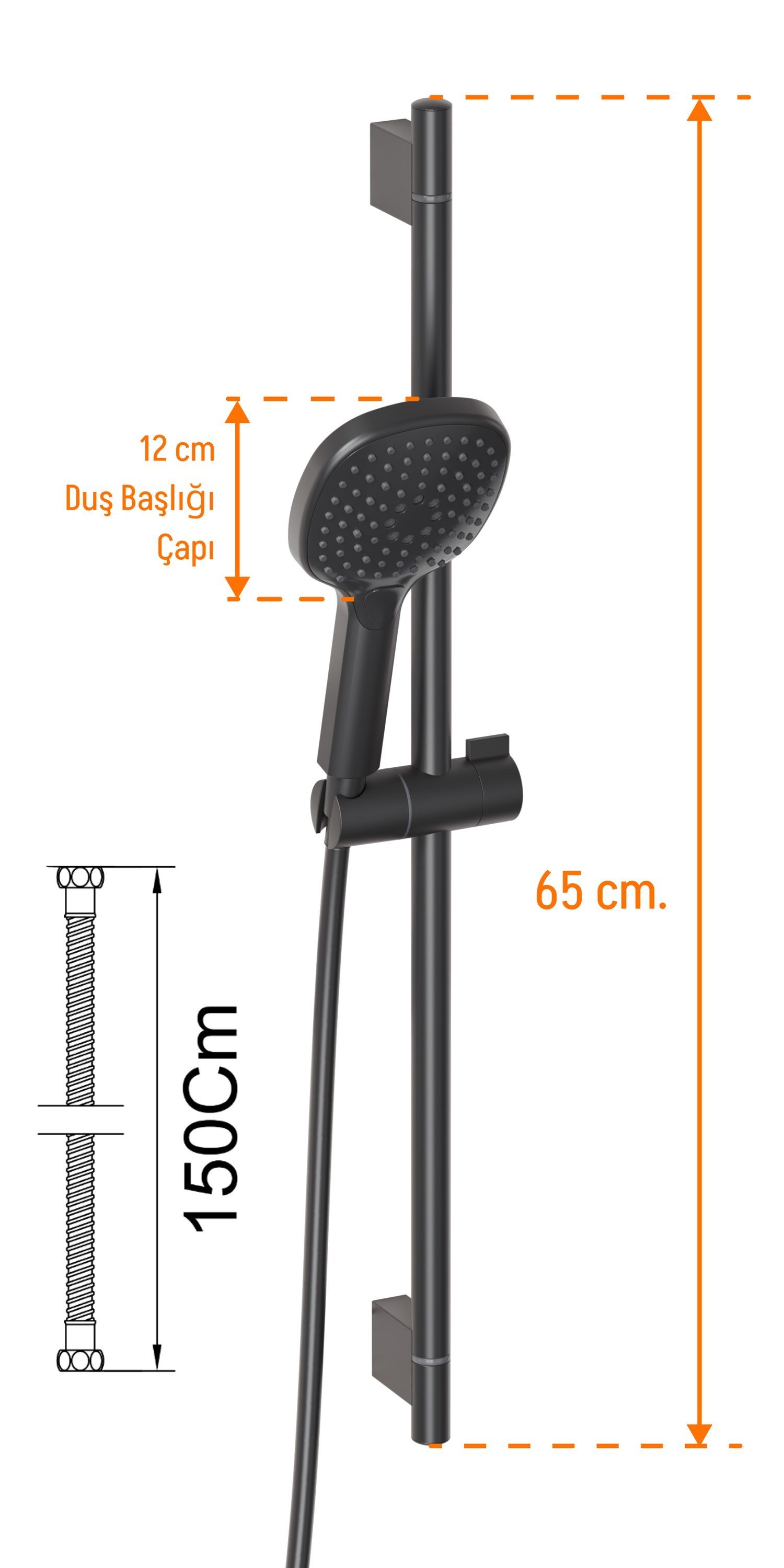 Adell Mode S Sürgülü Duş Seti – Mat Siyah  | 3 Fonksiyonlu El Duşu | PVC Flex Hortum | 157820224