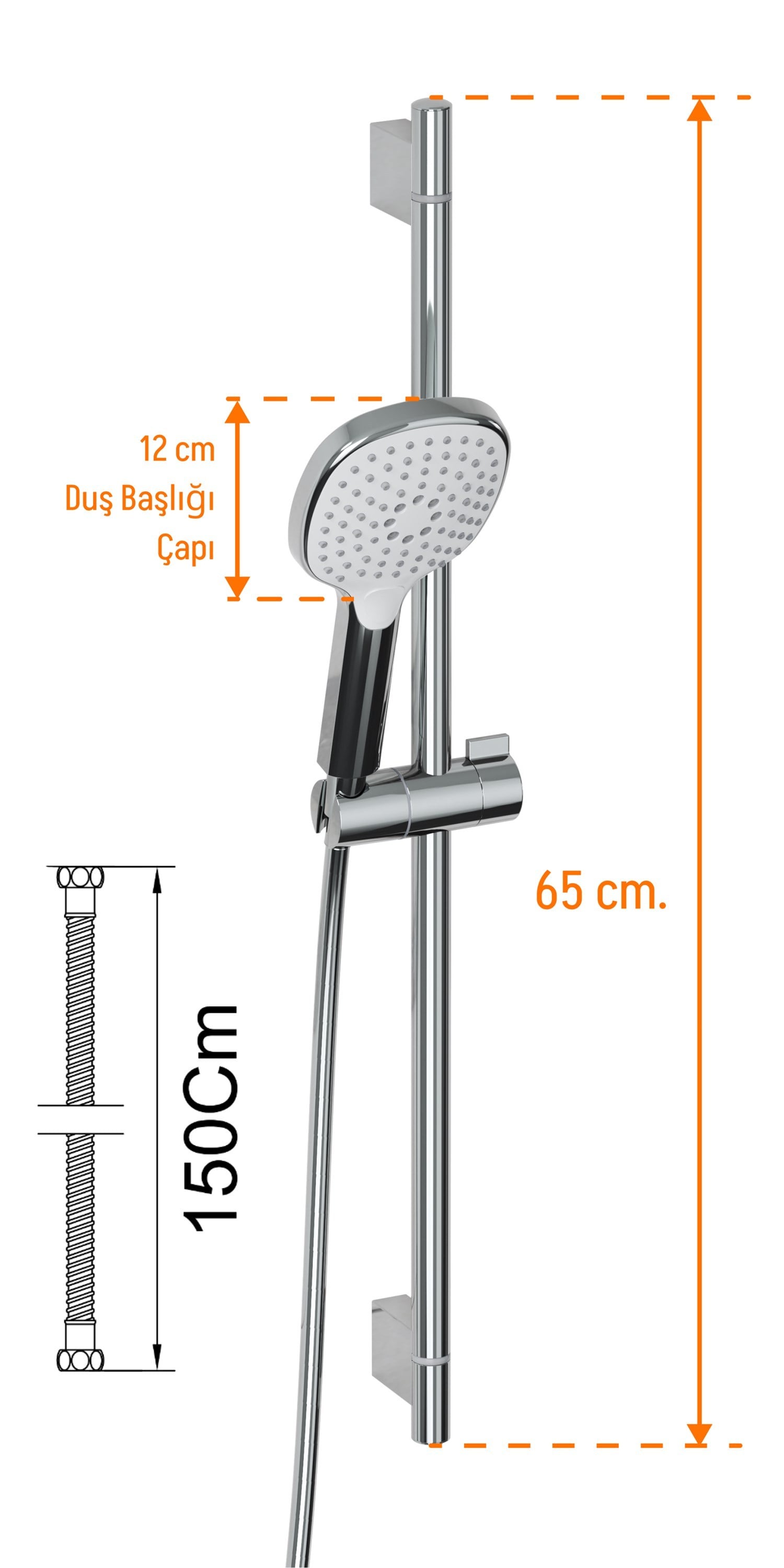 Adell Mode S Sürgülü Duş Seti – Parlak Krom | 3 Fonksiyonlu El Duşu | PVC Flex Hortum | 15782023