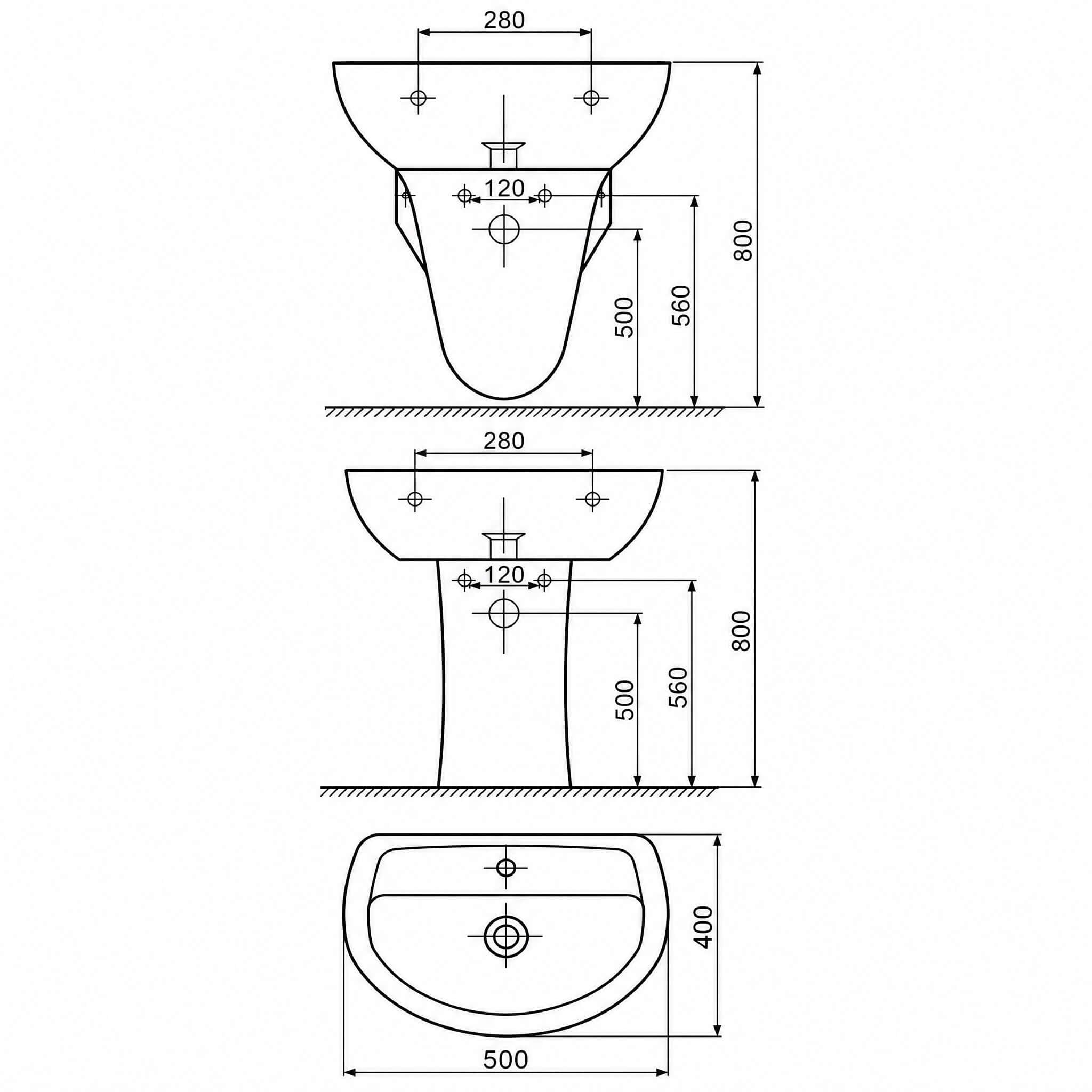 Alvit 40x50 cm Lavabo – Batarya Delikli – Duvara Asma – Tam ve Yarım Ayak Uyumlu – Parlak Beyaz | 70EF20050