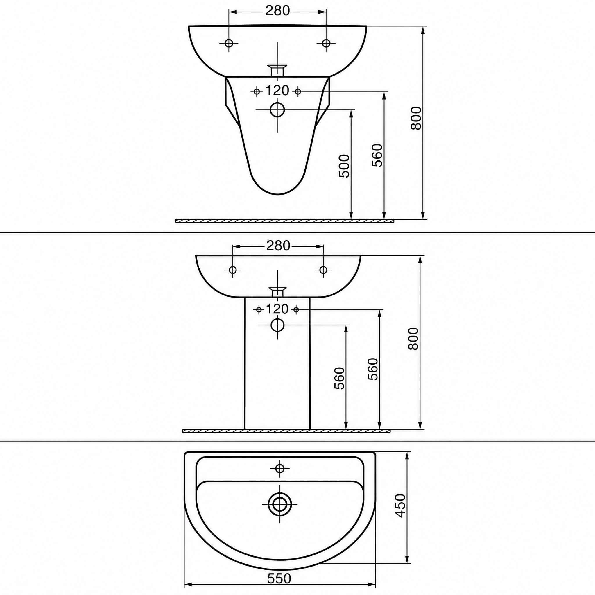 Alvit 45x55 cm Lavabo – Batarya Delikli – Duvara Asma – Tam ve Yarım Ayak Uyumlu – Parlak Beyaz | 70SF20055