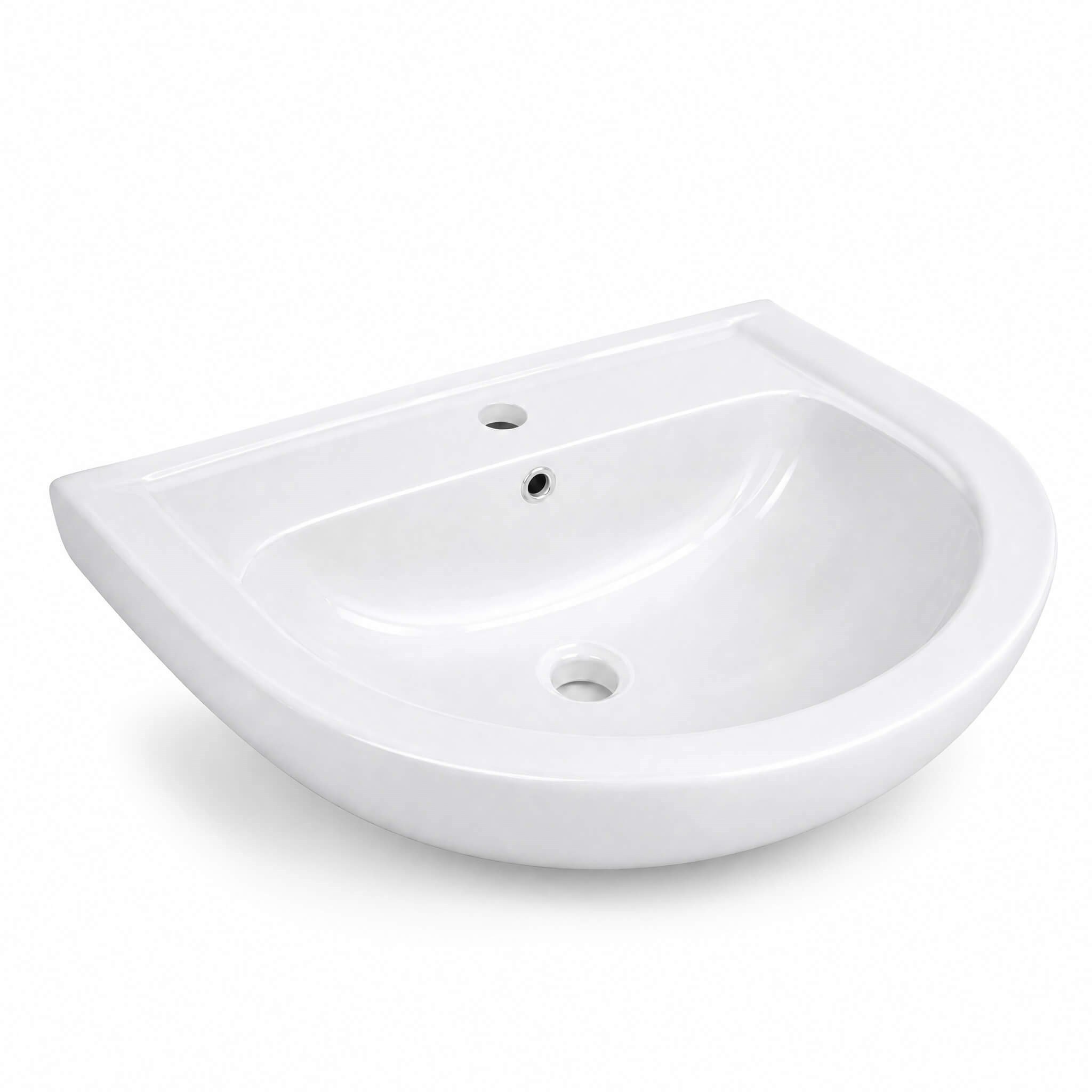Alvit 50x60 cm Lavabo – Batarya Delikli – Duvara Asma – Tam ve Yarım Ayak Uyumlu – Parlak Beyaz | 70SF20060