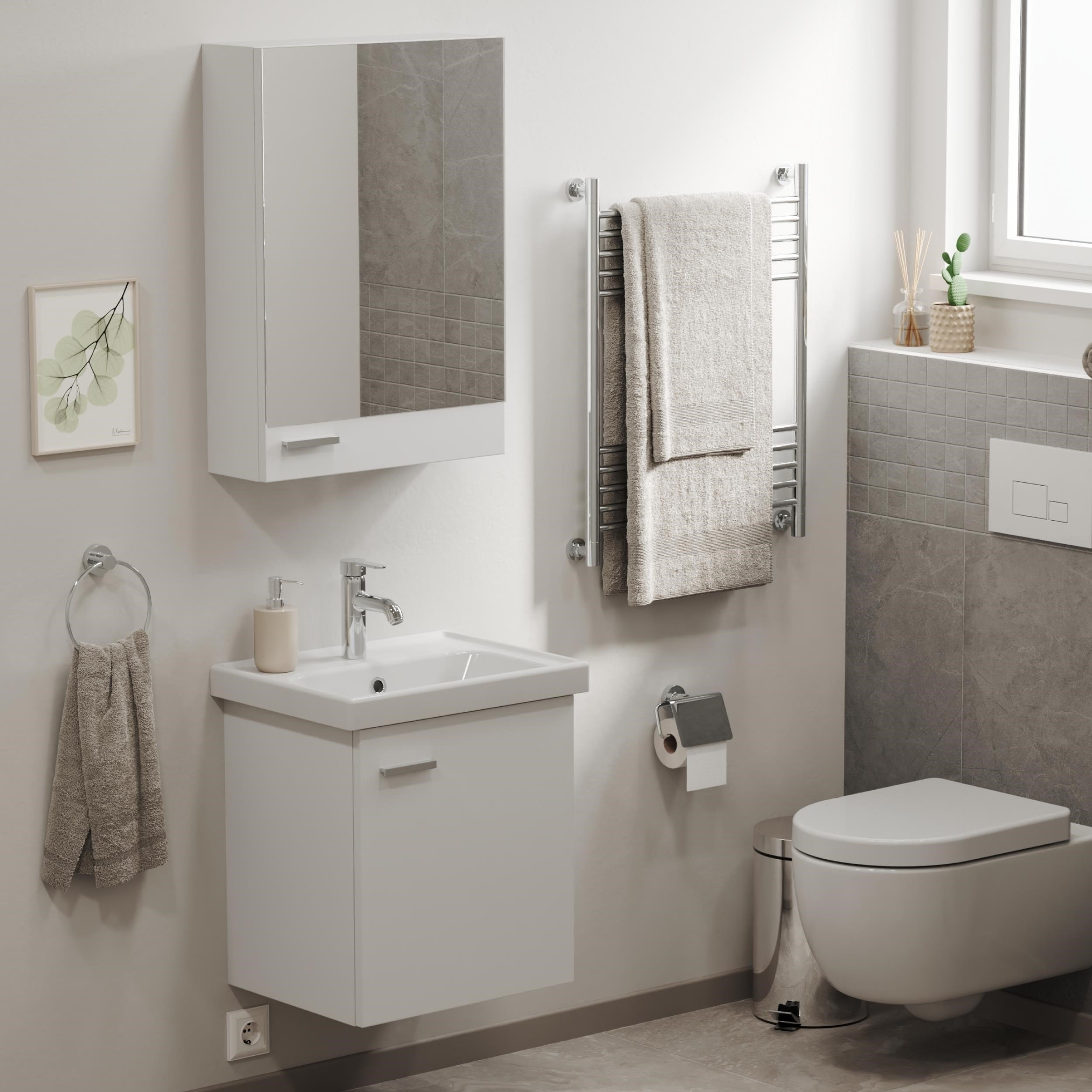 Aqua Bagno Basic Alt Dolap + Üst Dolap - Lavabo Dahil – Beyaz, 50 cm 3 Parça | S.50.02.33.01.01