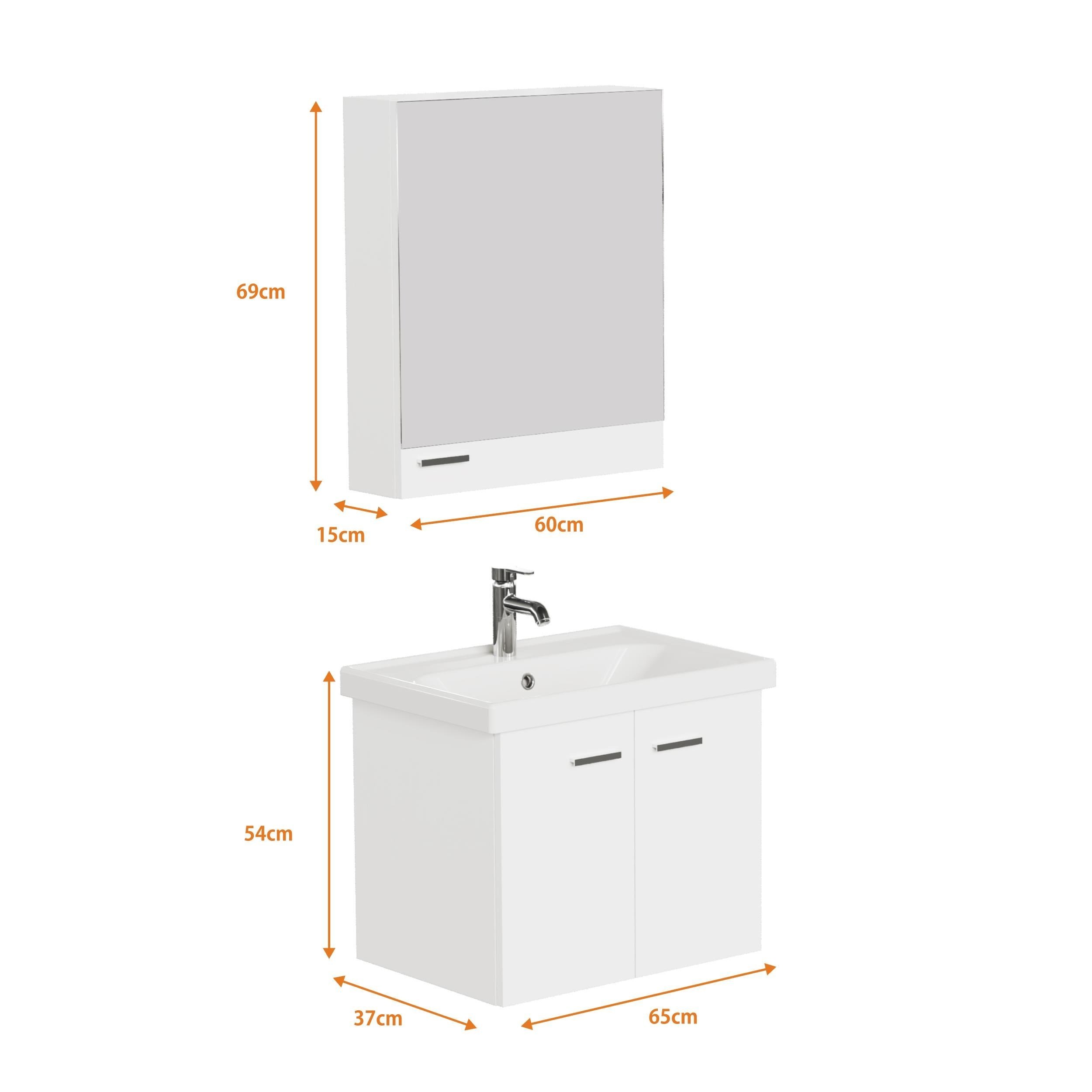 Aqua Bagno Basic Alt Dolap + Üst Dolap - Lavabo 65 cm – Beyaz | S.50.02.33.04.01