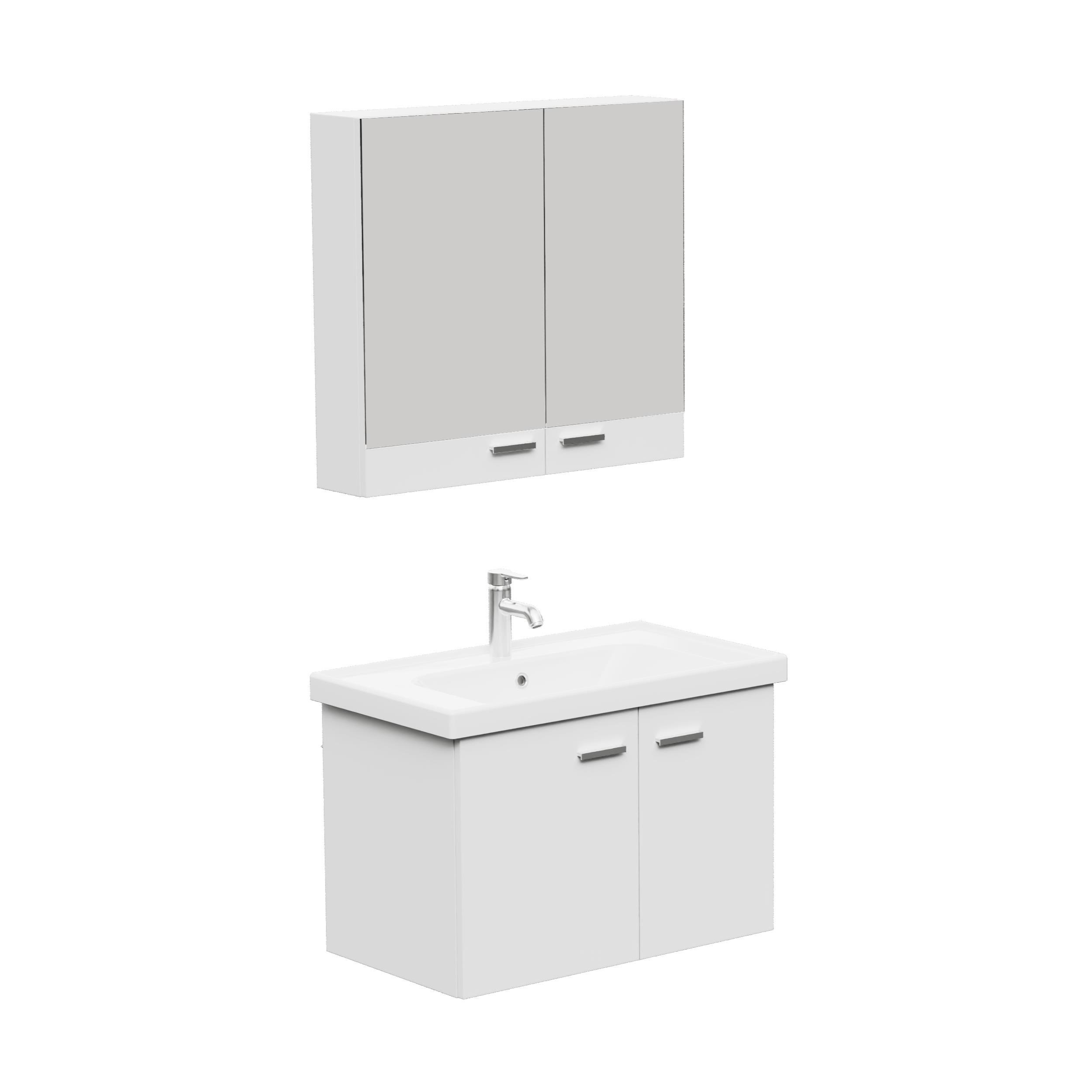 Aqua Bagno Basic Alt Dolap + Üst Dolap - Lavabo Dahil - Beyaz, 80 cm 3 Parça | S.50.02.33.03.01