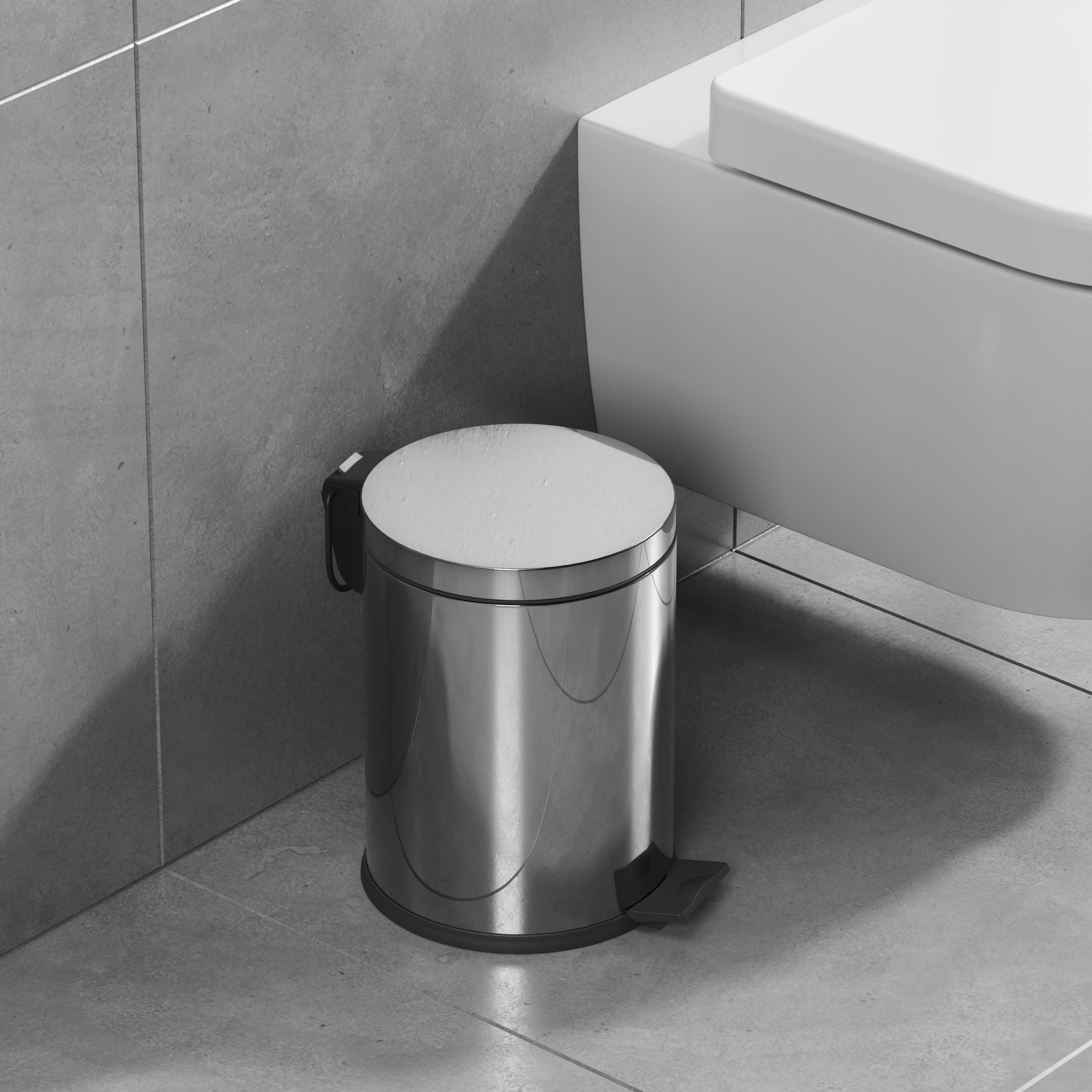 Aqua Bagno Basic Çöp Kovası - Pedallı 5 L, Parlak Krom Paslanmaz | 35.99.57.02.01