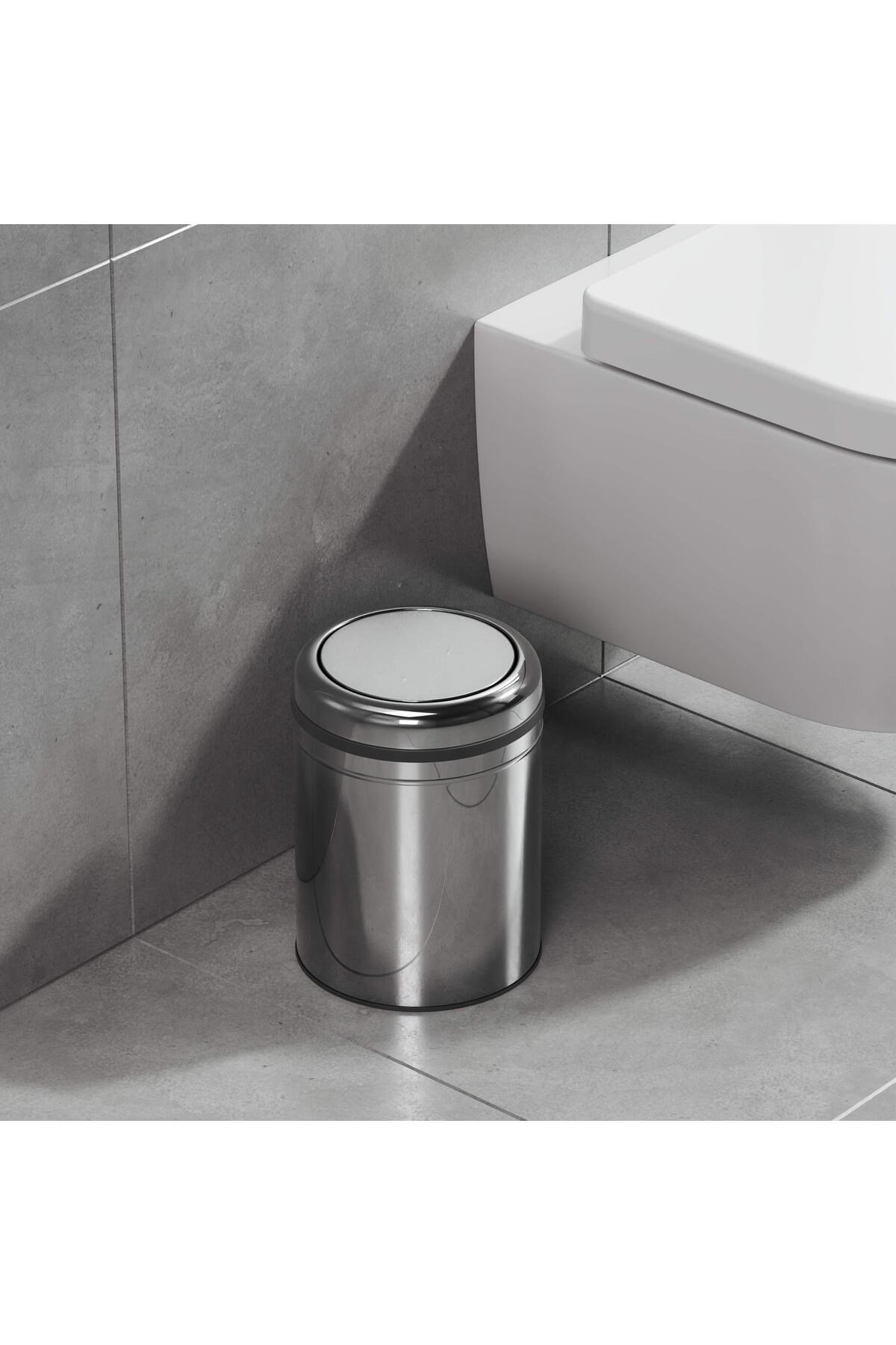 Aqua Bagno Basic Çöp Kovası - Sallanır Kapaklı 5 L, Parlak Krom Paslanmaz-35.99.57.04.01