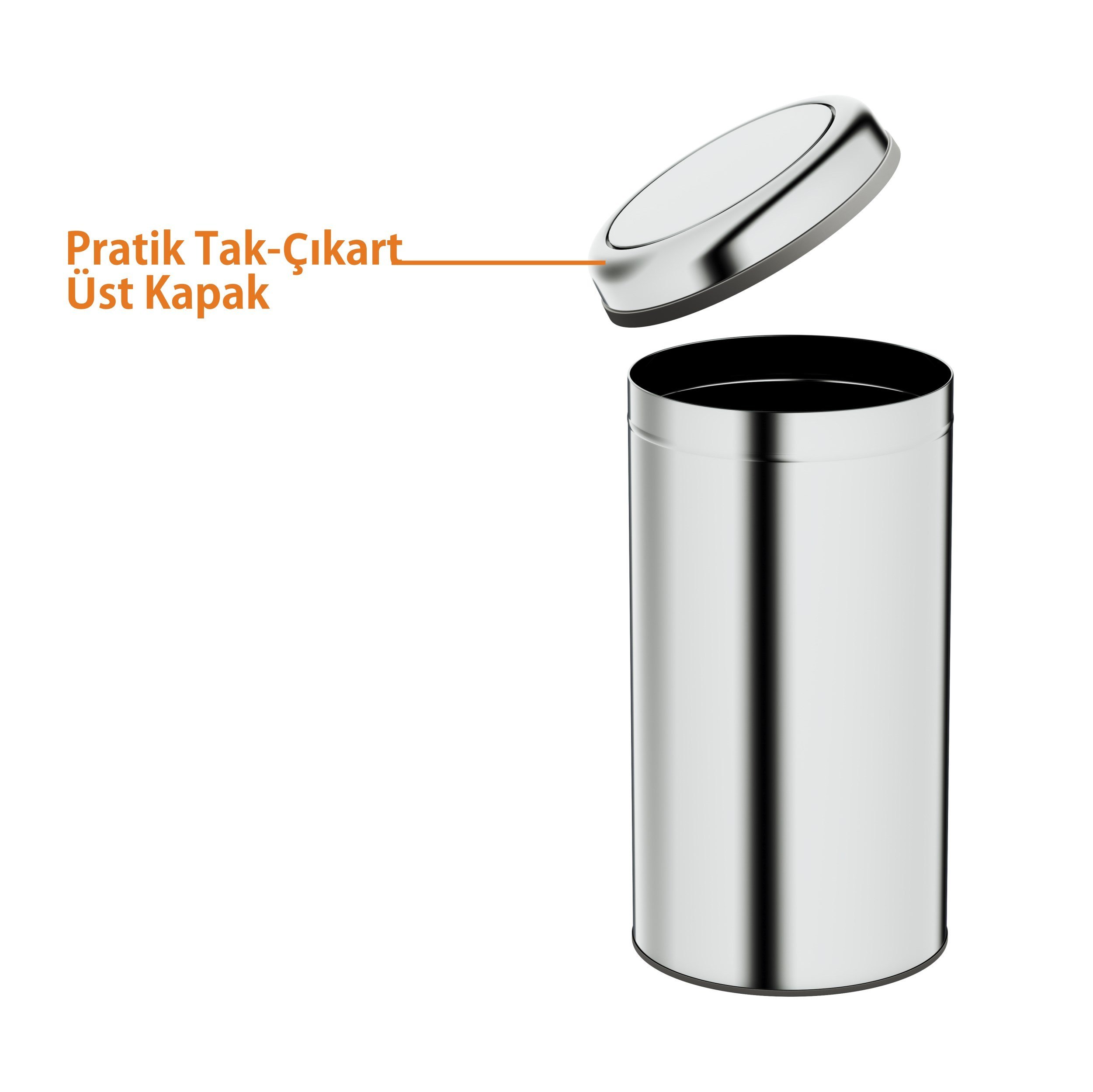 Aqua Bagno Basic Çöp Kovası - Sallanır Pratik Kapaklı - 45 L - Parlak Krom - 35.99.57.08.01