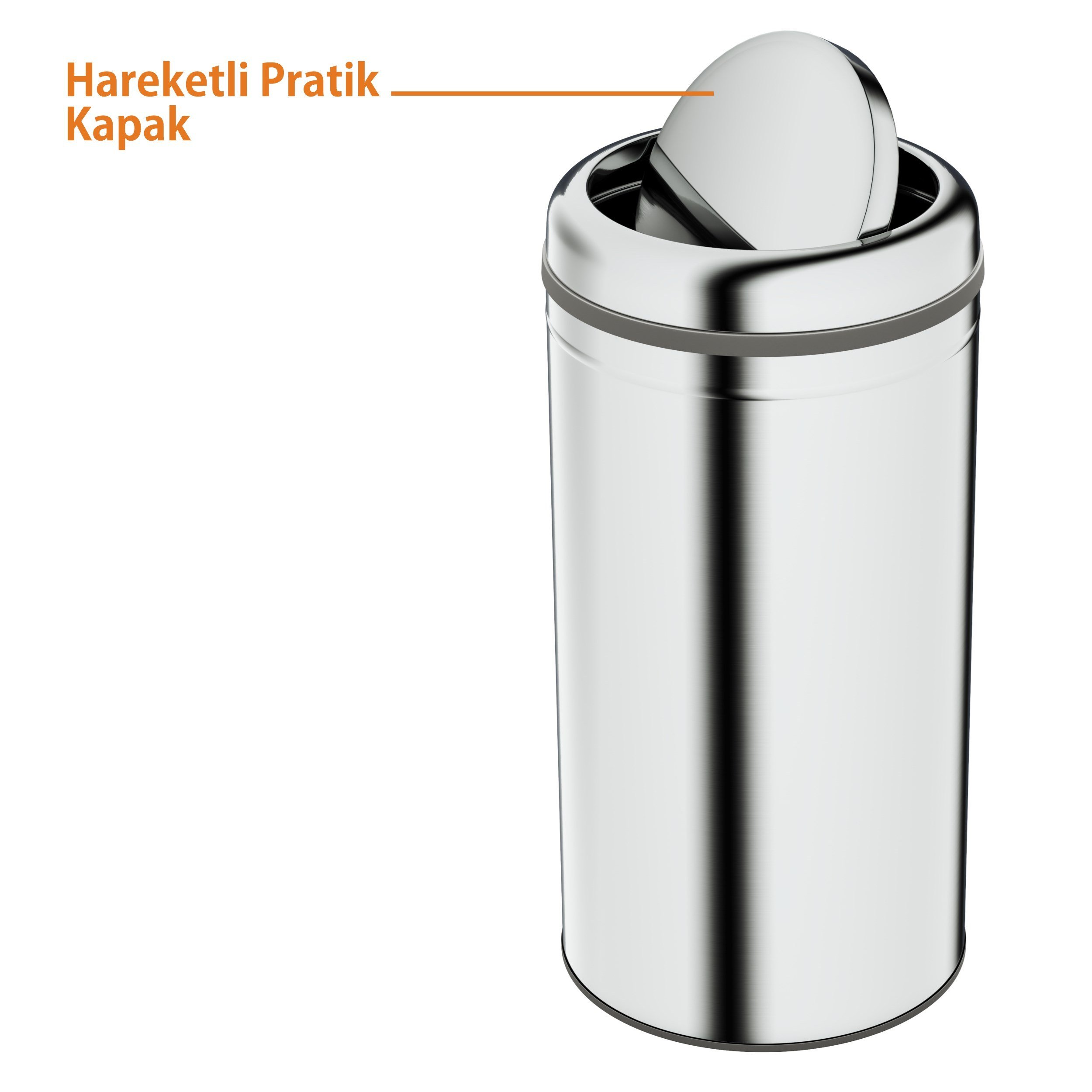 Aqua Bagno Basic Çöp Kovası - Sallanır Pratik Kapaklı - 45 L - Parlak Krom - 35.99.57.08.01