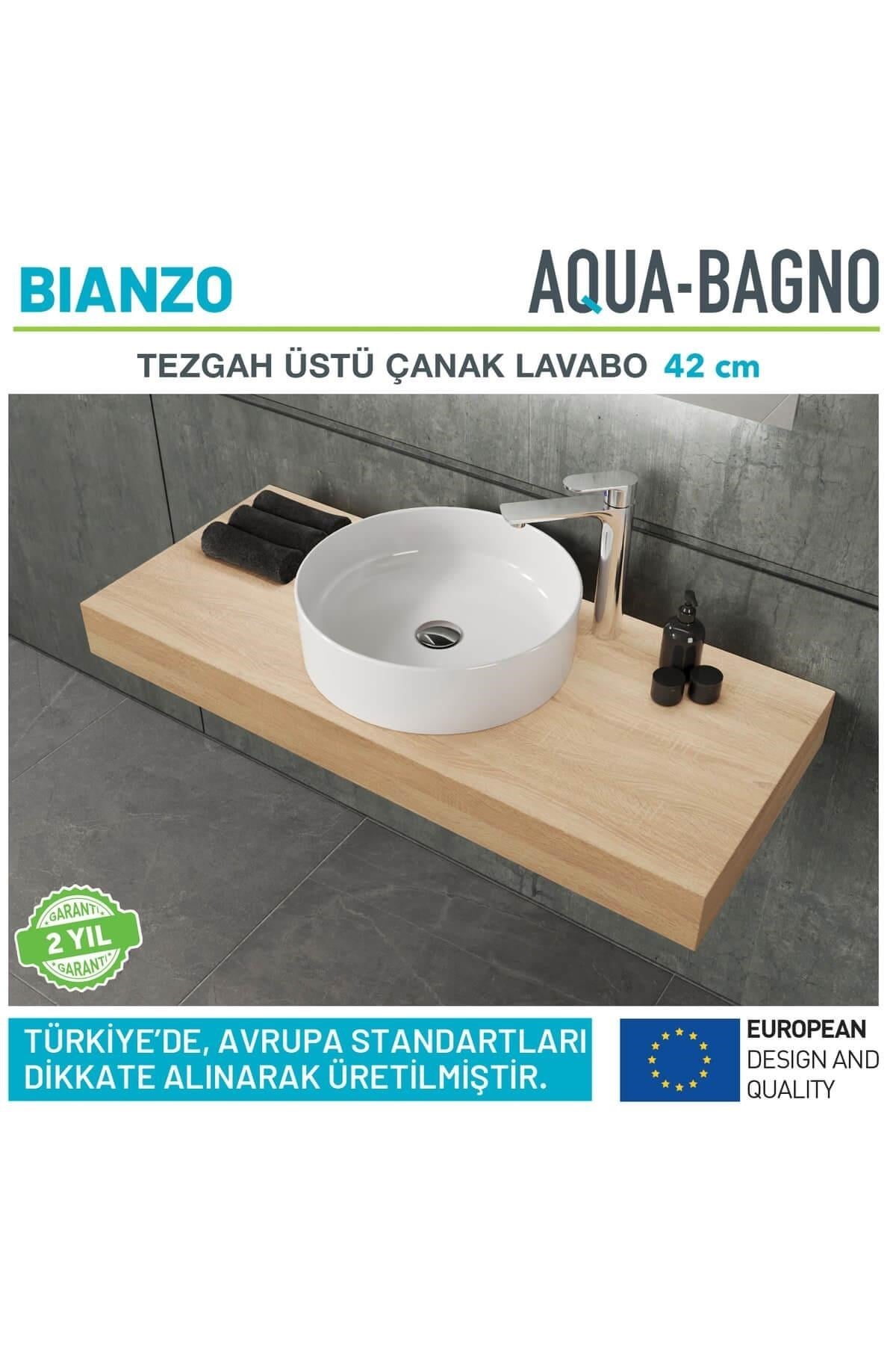 Aqua Bagno Bianzo Tezgah Üstü Çanak Lavabo, Batarya Deliksiz, 42 cm Beyaz | 24.31.42.1.NO.NT