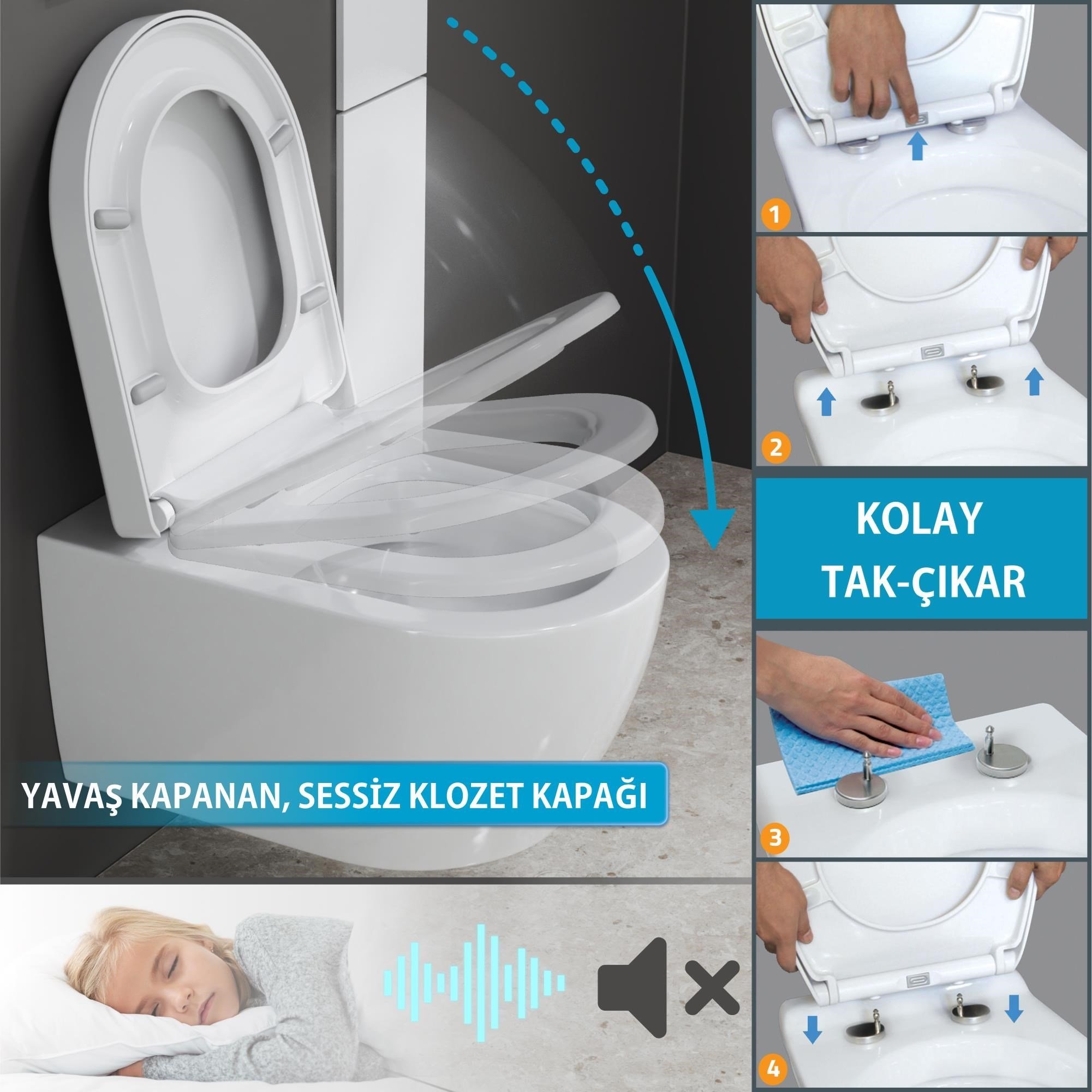 Aqua Bagno Cocon 2.0 Kanalsız Asma Klozet 54 cm - Yavaş Kapanır Kapak Dahil - 2 Parça Set – Beyaz | S.4415.10461
