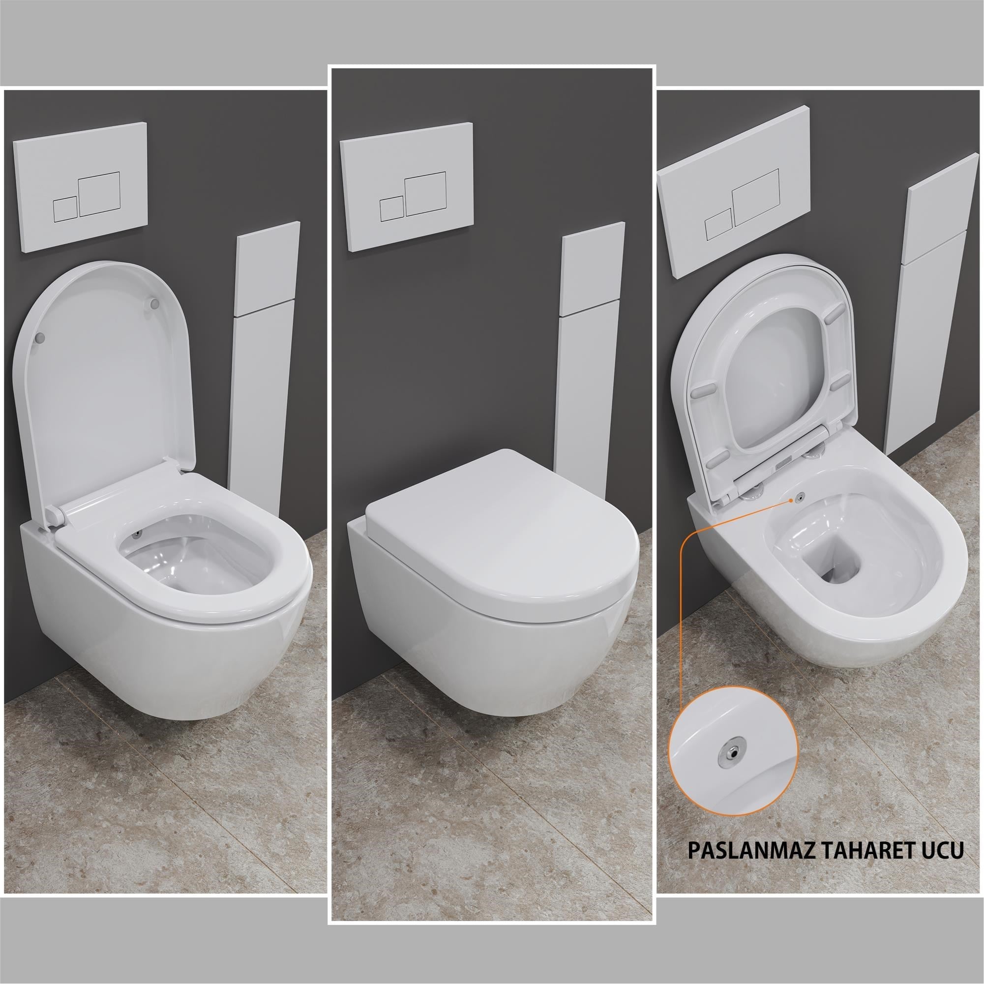 Aqua Bagno Cocon 2.0 Kanalsız Asma Klozet 49 cm - Yavaş Kapanır Kapaklı 2 Parça Set – Beyaz | S.4415.10462