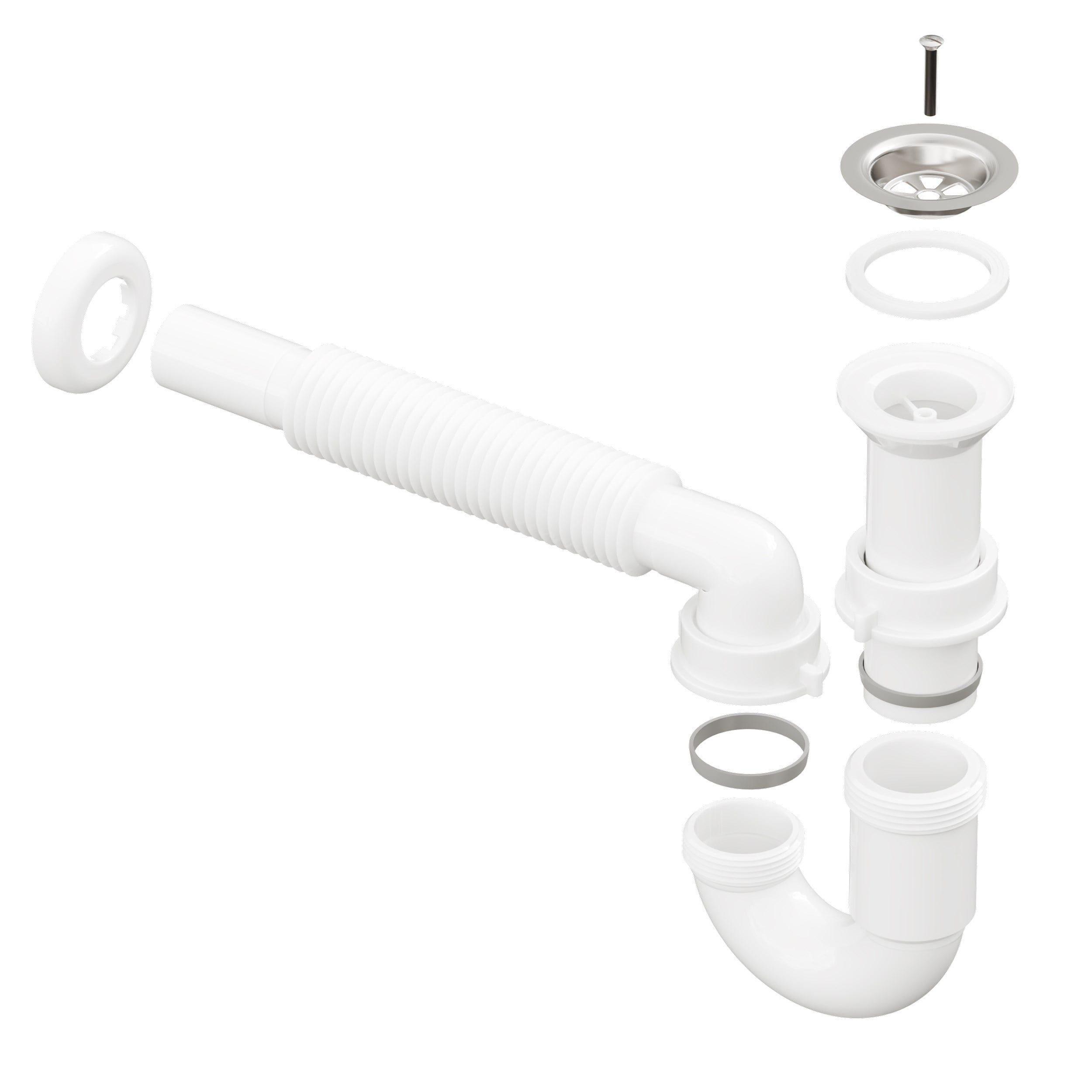 Aqua Bagno Comfort Lavabo Sifonu, Koku Önleyici, Ayarlanabilir, Süzgeç Dahil-90.99.60.09