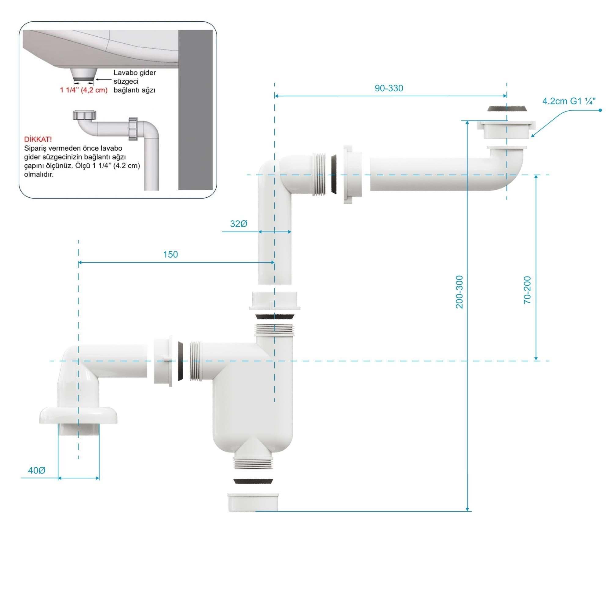 Aqua Bagno Comfort Yer Kazandıran Lavabo Sifonu, Kolay Temizlenir, Ayarlanabilir Koku Önleyici Gider Borulu - 32 mm - Süzgeç Hariç | 90.99.60.01