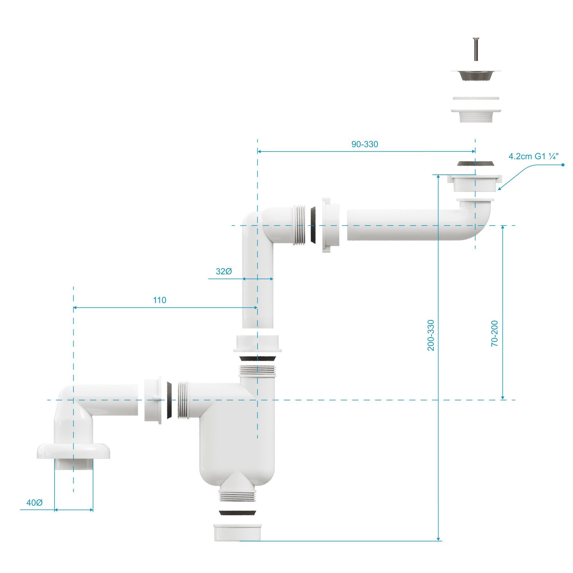 Aqua Bagno Comfort Yer Kazandıran Lavabo Sifonu ve Süzgeç - 2 Parça-90.99.60.08