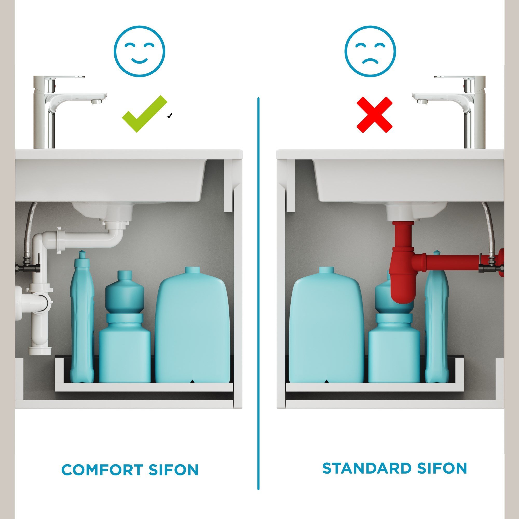 Aqua Bagno Comfort Yer Kazandıran Lavabo Sifonu ve Süzgeç - 2 Parça-90.99.60.08