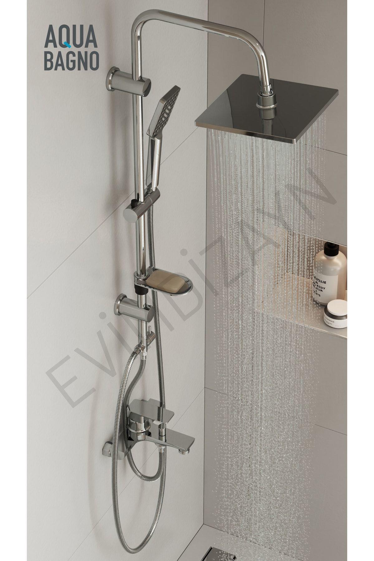 Aqua Bagno Flow Kare Tepe Duşu Seti, Parlak Krom