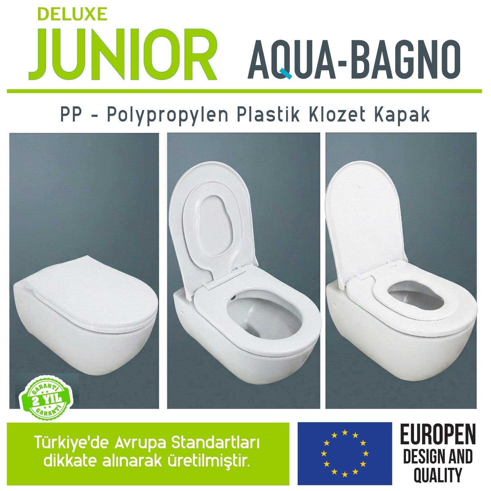 Aqua Bagno Junior D Çocuk Adaptörlü Klozet Kapağı Tak Çıkar Yavaş Kapanan Beyaz PP | 90.99.50.44