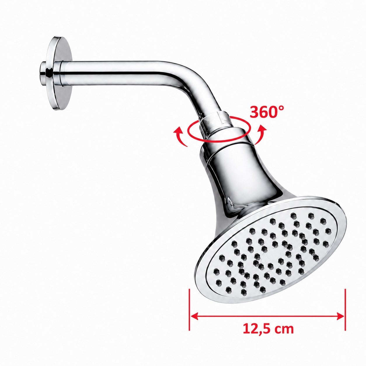 Aqua Bagno Largo Tepe Duş Başlığı 12,5 cm Duvar Tipi Duş Kolu Seti Krom | 80.03.04.01.01
