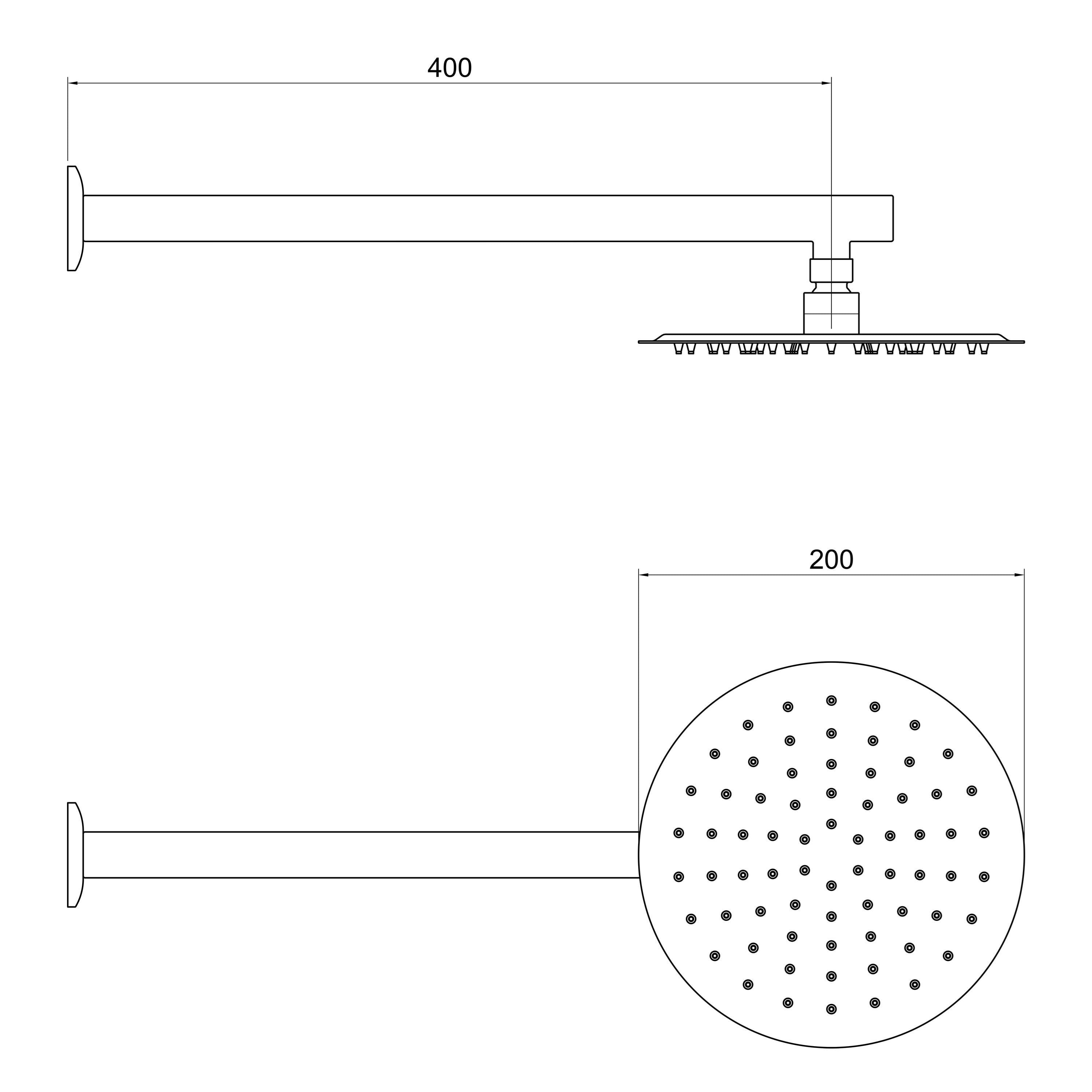 Aqua Bagno Largo Tepe Duşu 20x20 cm, Duvardan Duş Kolu 42,5 cm Paslanmaz Krom - 2 Parça Set | 30.30.77.01.03
