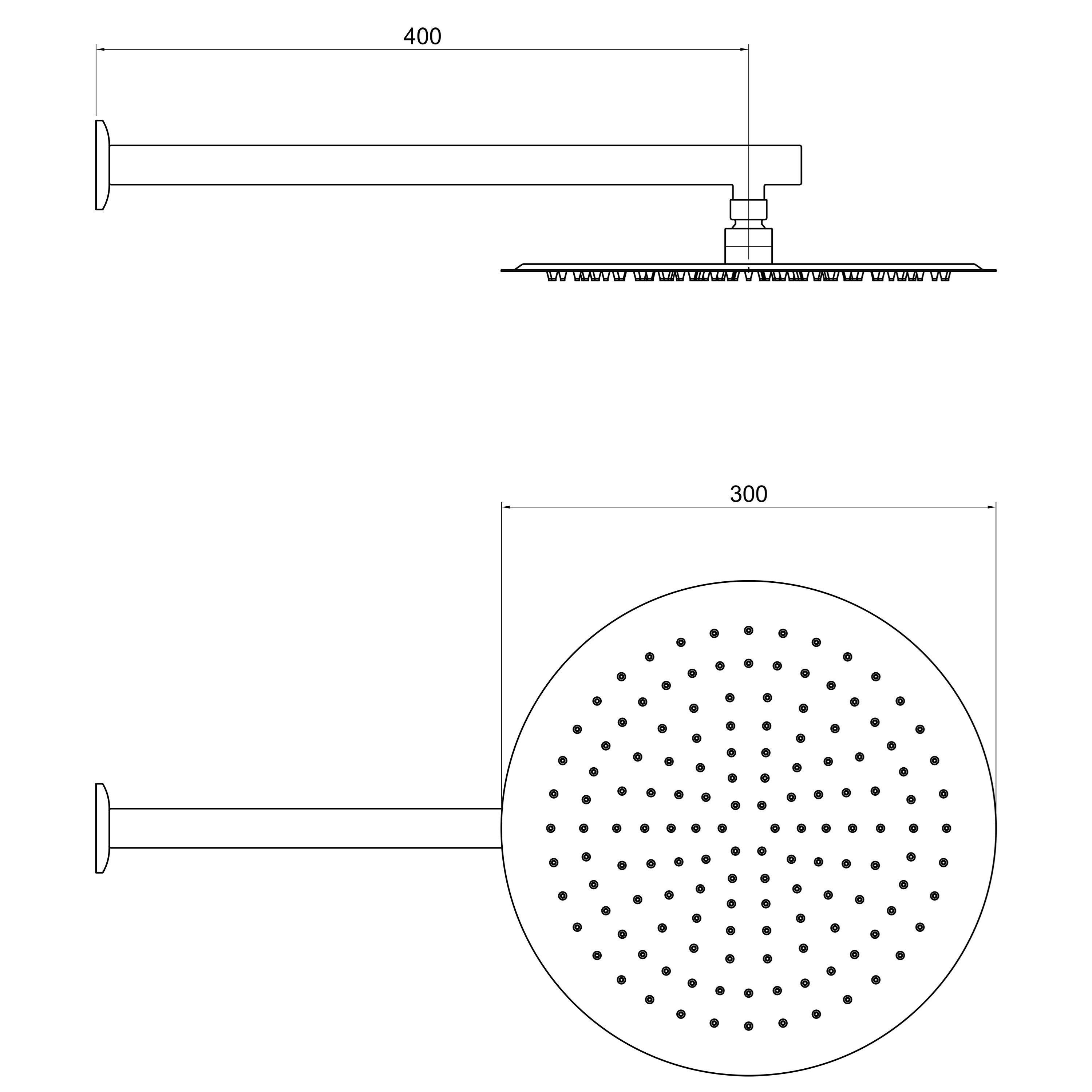 Aqua Bagno Largo Tepe Duşu 30x30 cm, Duvardan Duş Kolu 42,5 cm Paslanmaz Krom - 2 Parça Set | 30.30.77.01.05