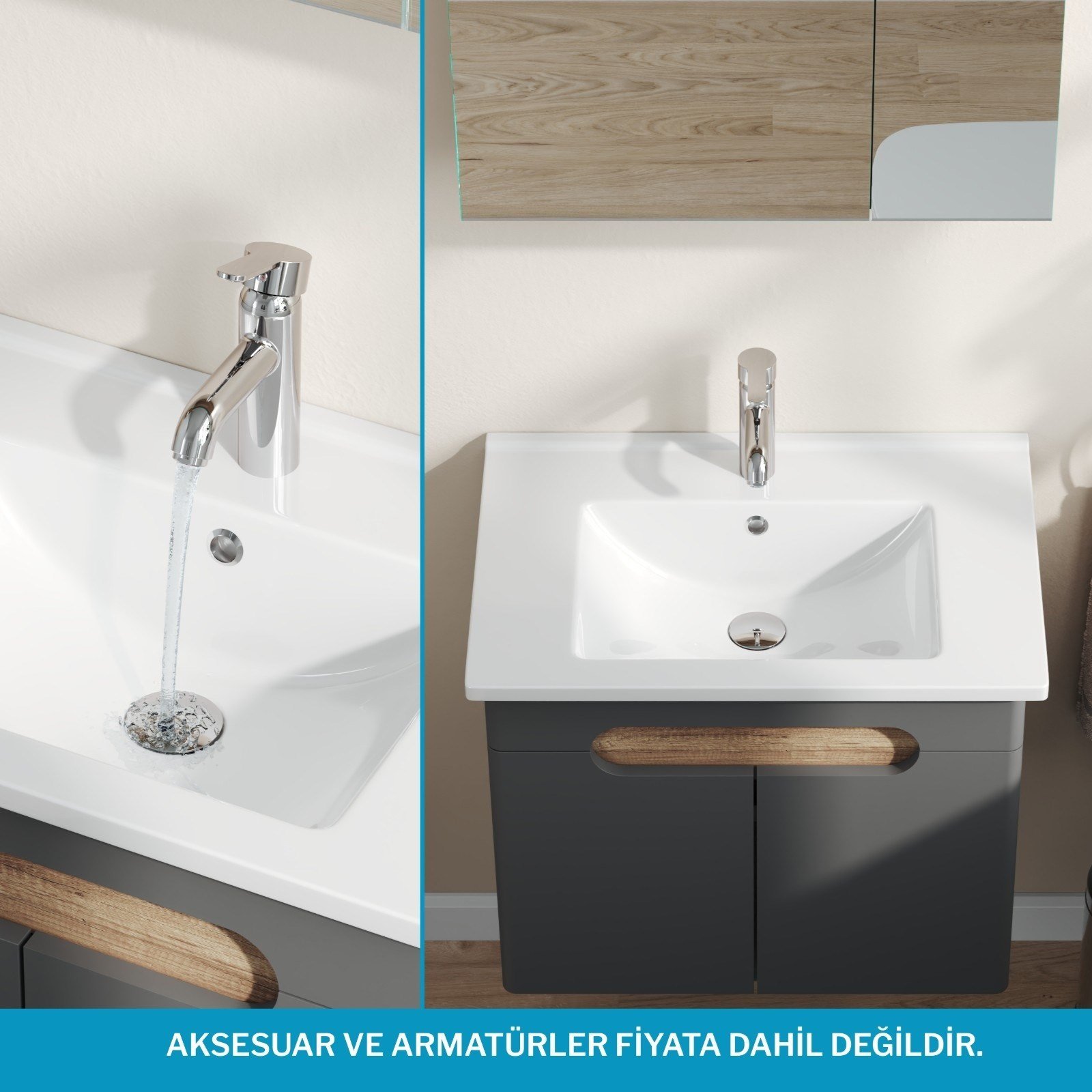 Aqua Bagno Luvi  Alt dolap + Üst dolap -Lavabo dahil-65 cm.-3 parça | ABS.50.33.04.01