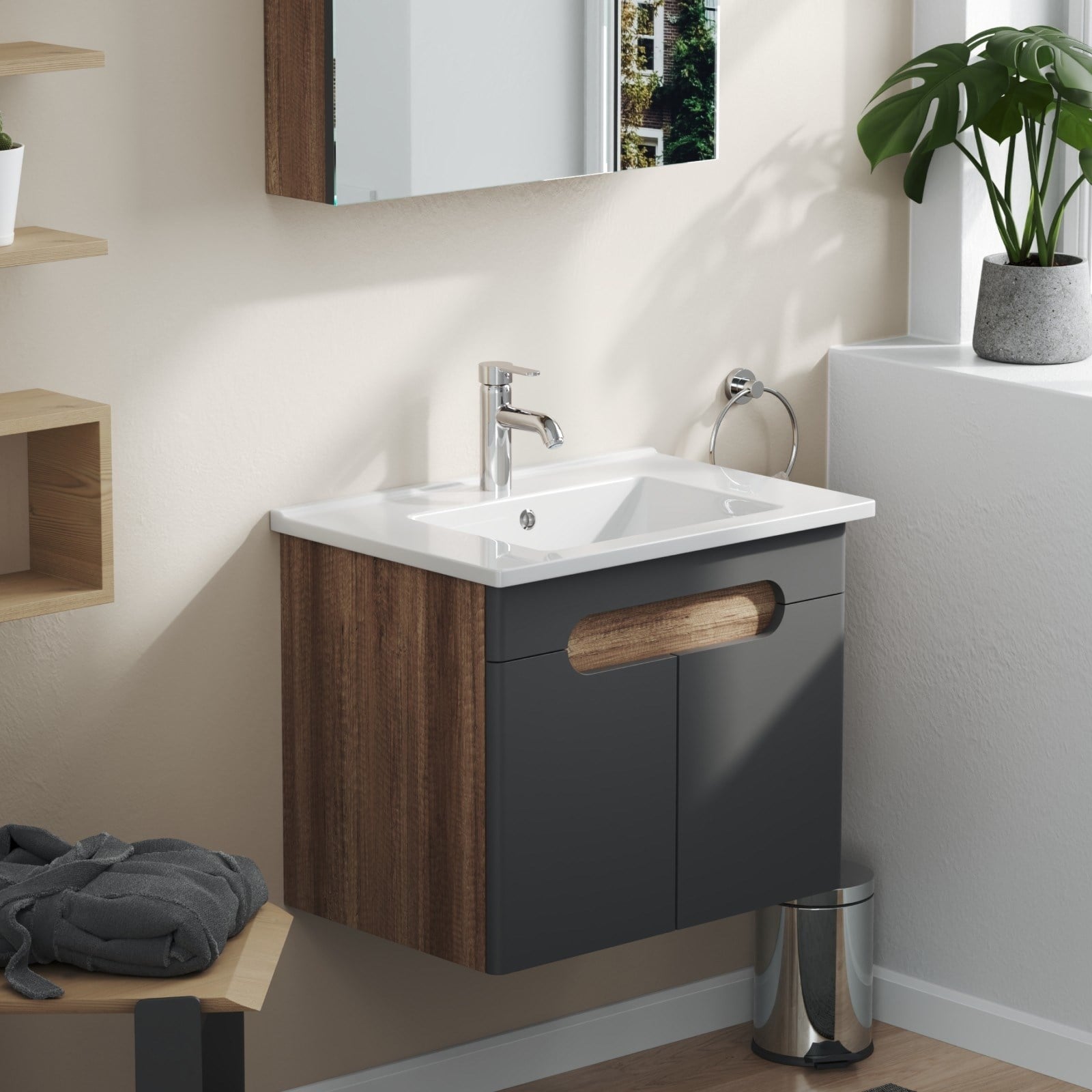 Aqua Bagno Luvi  Alt dolap + Üst dolap -Lavabo dahil-65 cm.-3 parça | ABS.50.33.04.01