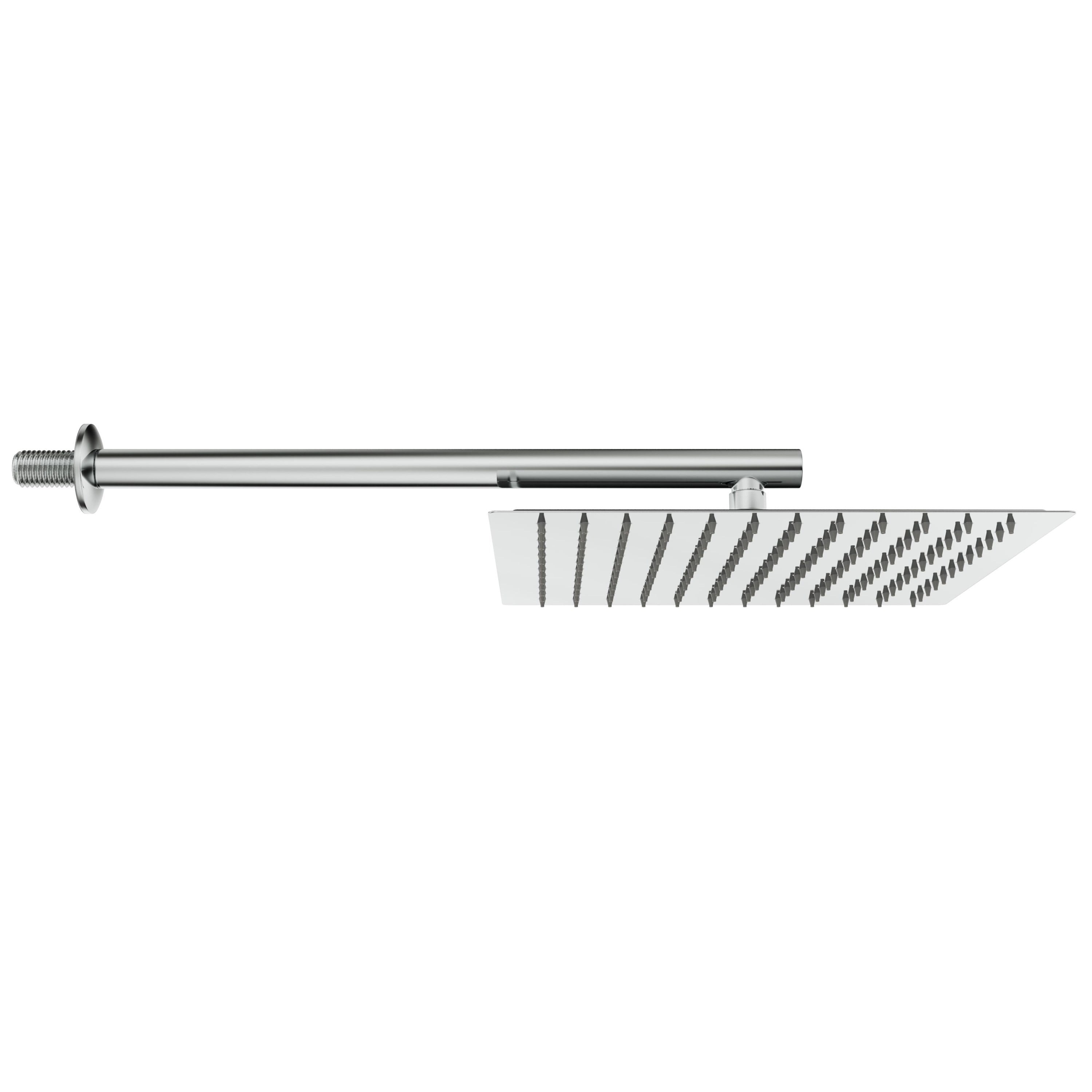 Aqua Bagno Mega Kare Tepe Duşu 30x30 cm, Duvardan Duş Kolu 42,5 cm Paslanmaz Krom - 2 Parça Set | 30.30.77.01.07