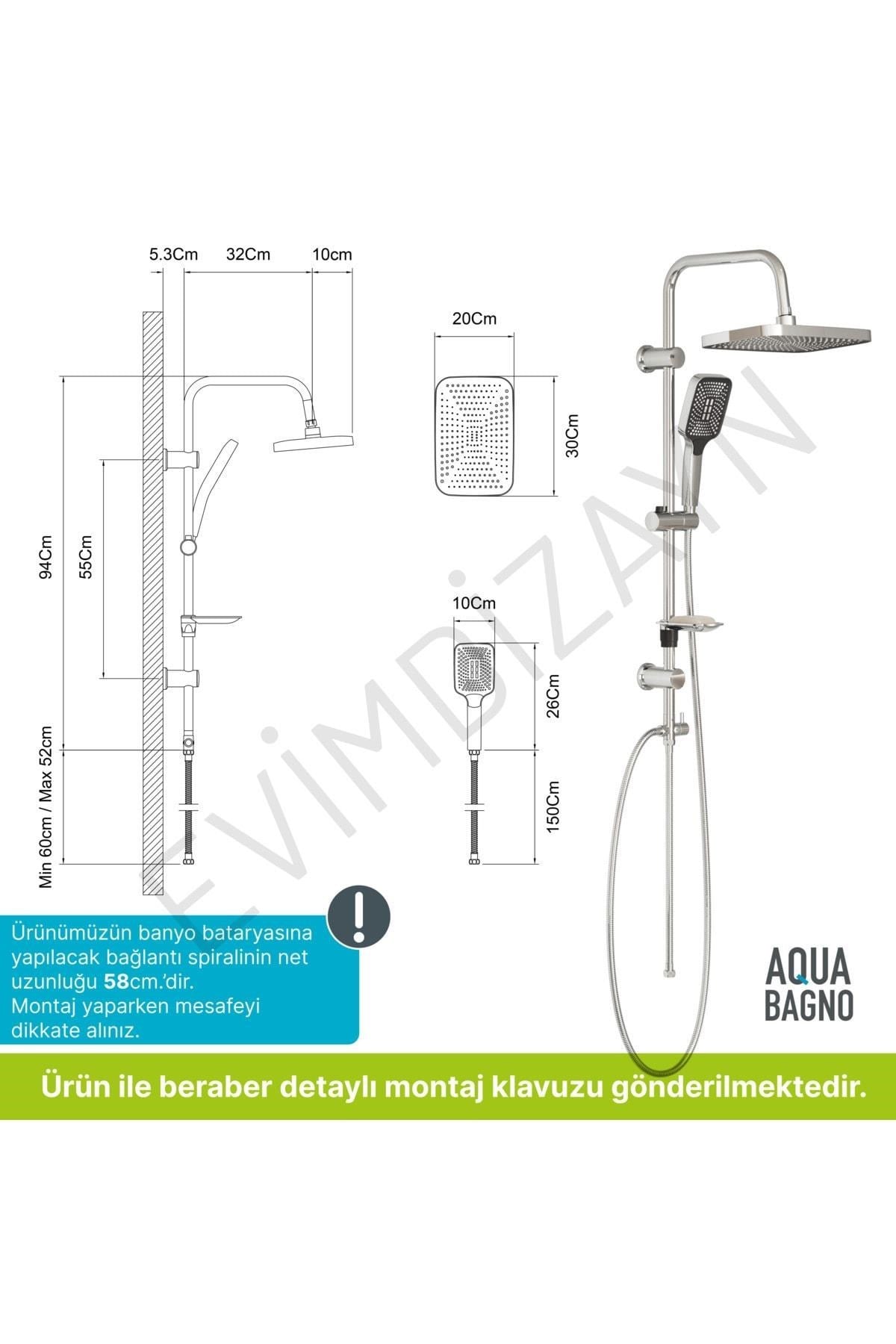 Aqua Bagno Mega Kare Tepe Robot Duşu Seti - Parlak Krom | 30.39.77.02.01