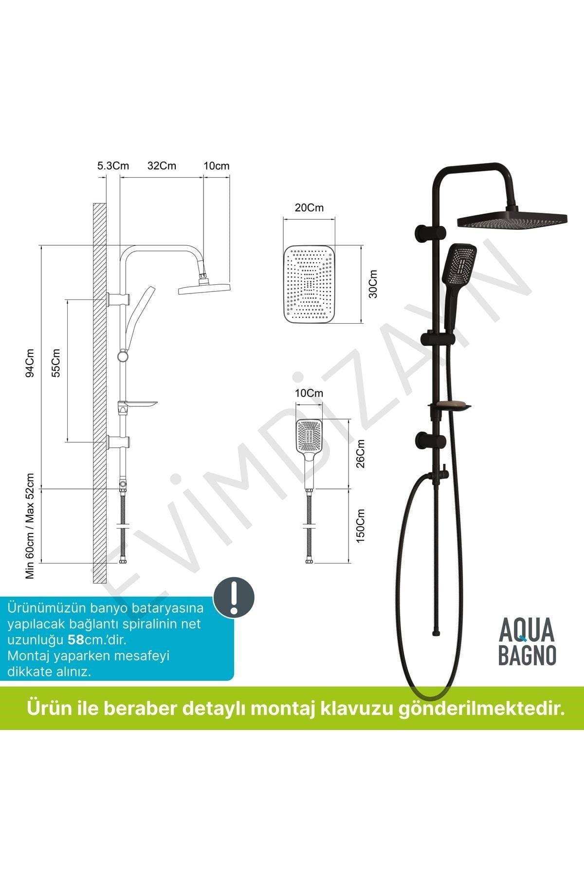 Aqua Bagno Mega Kare Tepe Robot Duşu Seti - Mat Siyah | 30.39.77.02.04