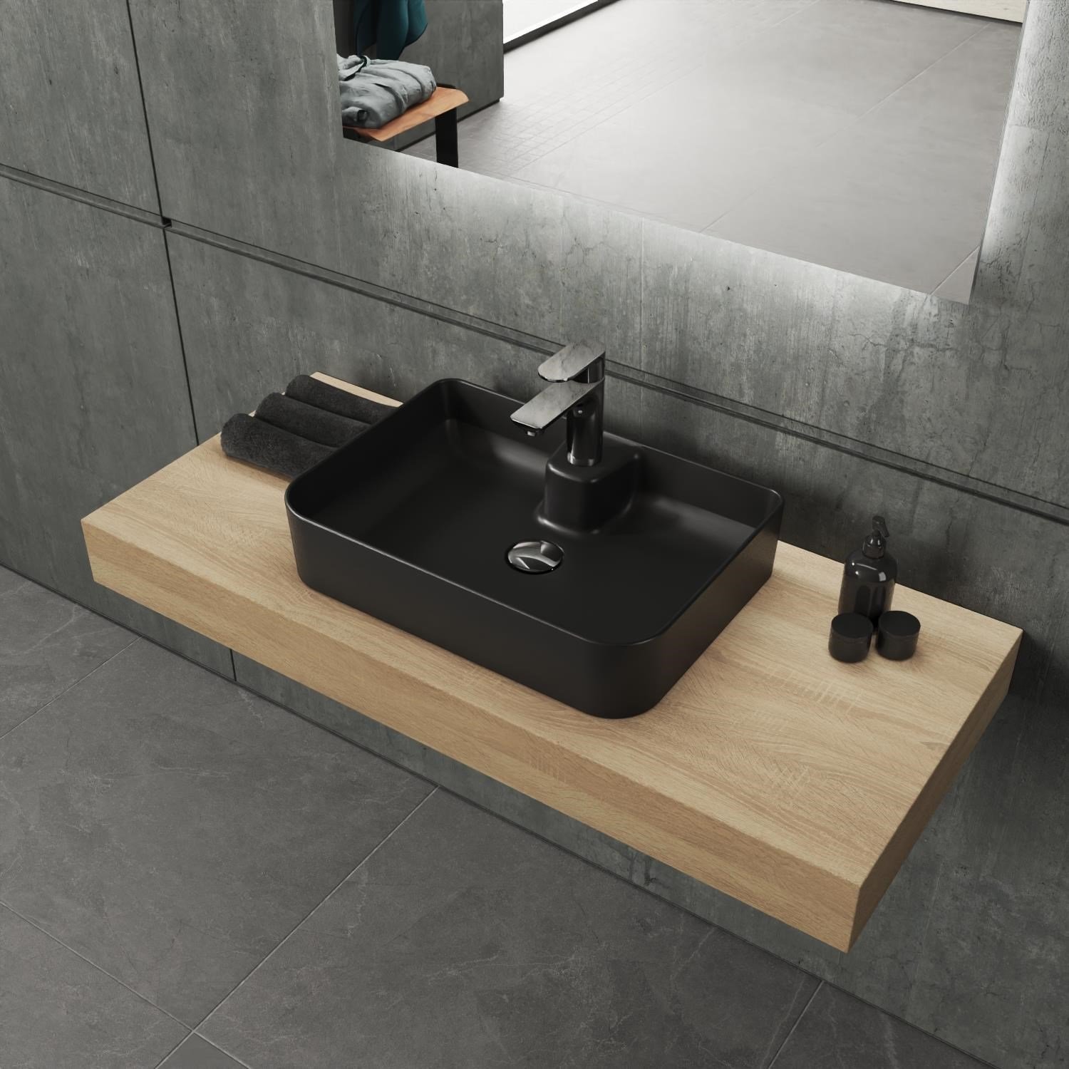 Aqua Bagno Mestola Tezgah Üstü Lavabo Batarya Delikli, 50x35 cm, Mat Siyah | 19.31.50.4.NO