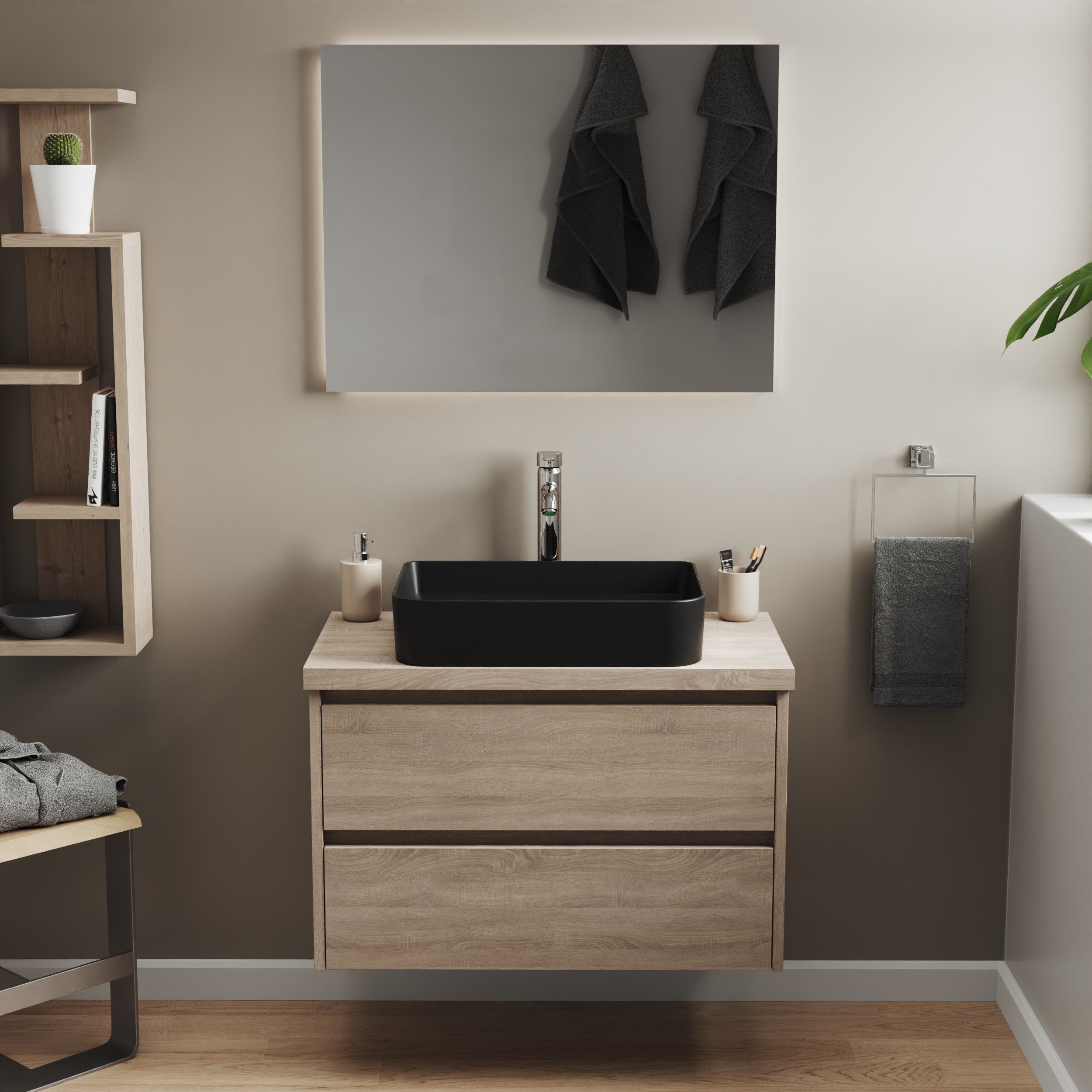 Aqua Bagno Mestola Tezgah Üstü Lavabo Batarya Deliksiz 50x35 cm Mat Siyah-19.31.50.4.NO.NT
