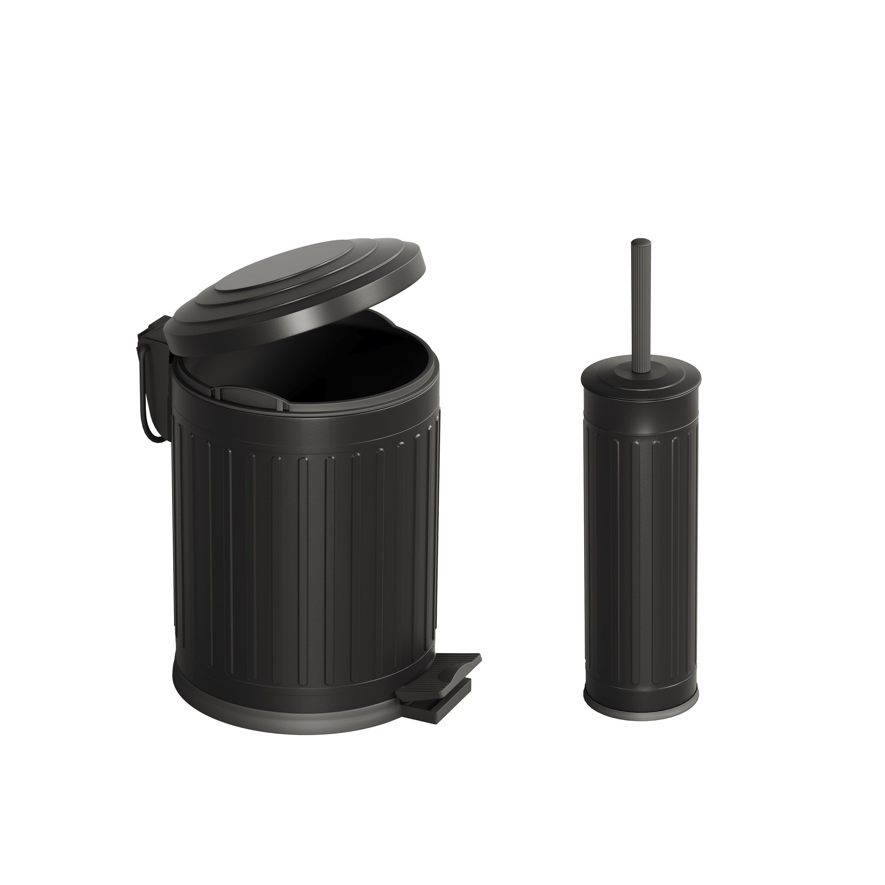 Aqua Bagno Midas Klozet Fırçası + Çöp Kovası 5lt -2 Parça Set, Mat Siyah | 35.22.89.01.03