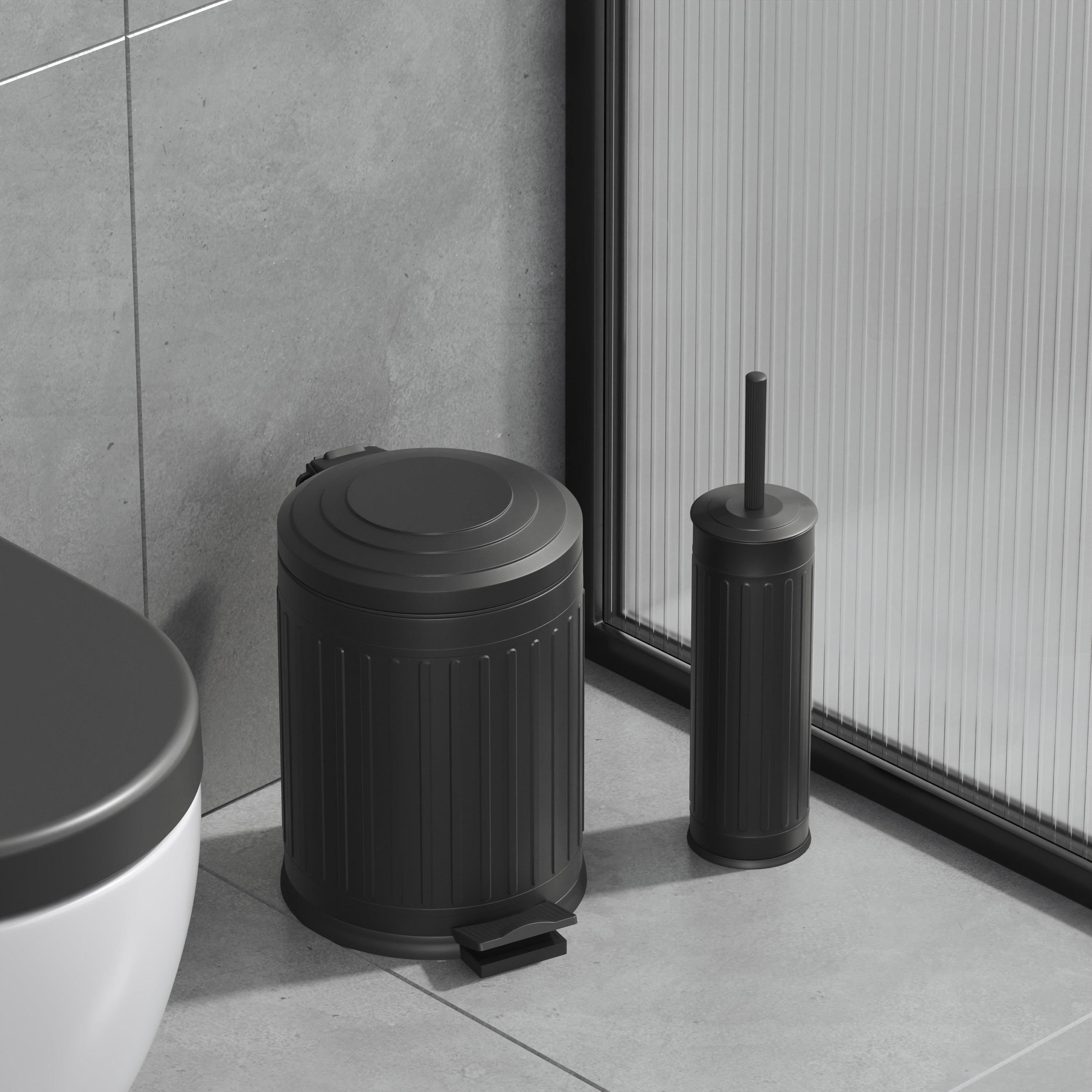 Aqua Bagno Midas Klozet Fırçası + Çöp Kovası 5lt -2 Parça Set, Mat Siyah | 35.22.89.01.03