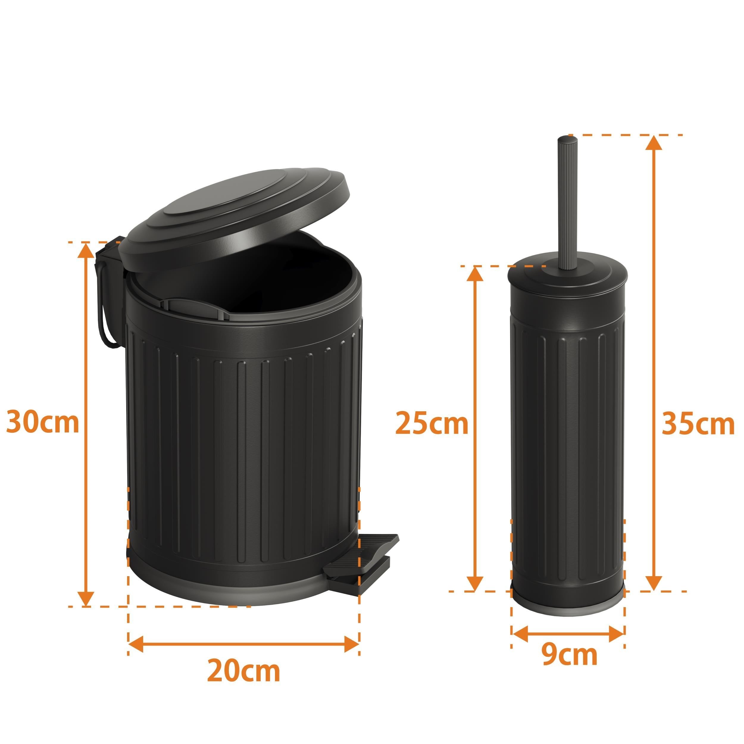 Aqua Bagno Midas Klozet Fırçası + Çöp Kovası 5lt -2 Parça Set, Mat Siyah | 35.22.89.01.03