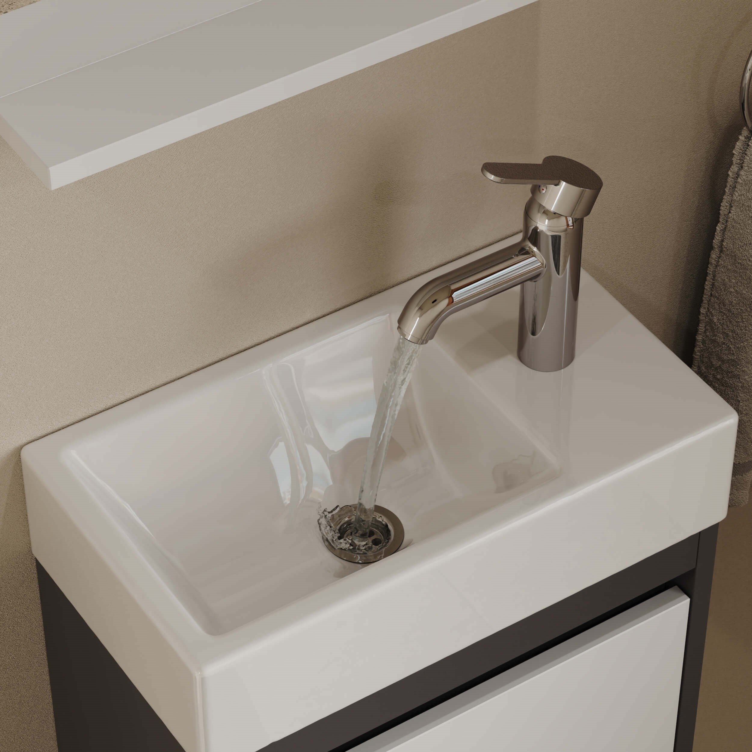 Aqua Bagno Minizia Banyo Dolabı 45 x 32 cm. Antrasit -Beyaz ,Lavabo Dahil | ABS.50.35.08.02