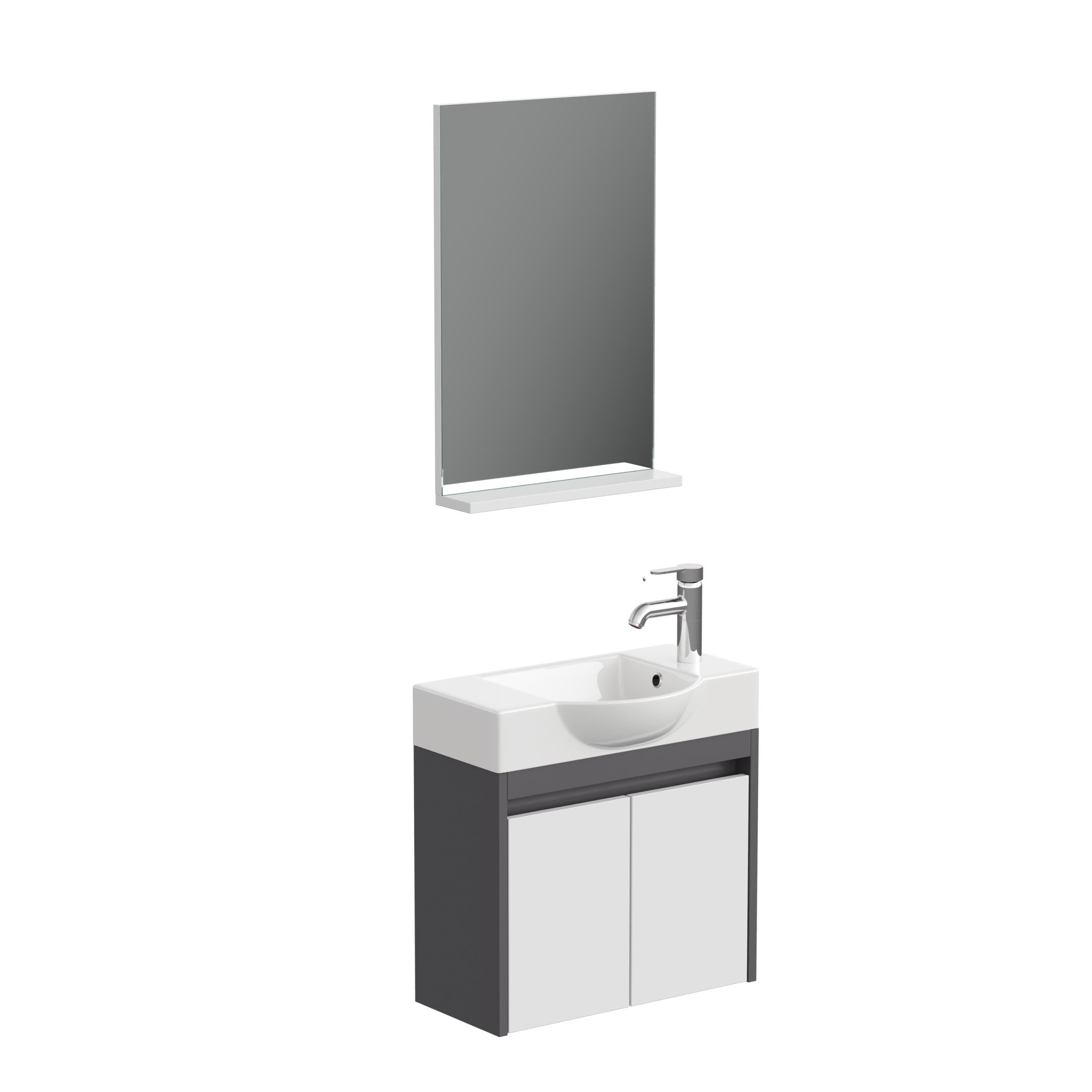 Aqua Bagno Minizia Banyo Dolabı  55 x 32 cm. Antrasit Beyaz ,Lavabo Dahil | ABS.50.35.08.03