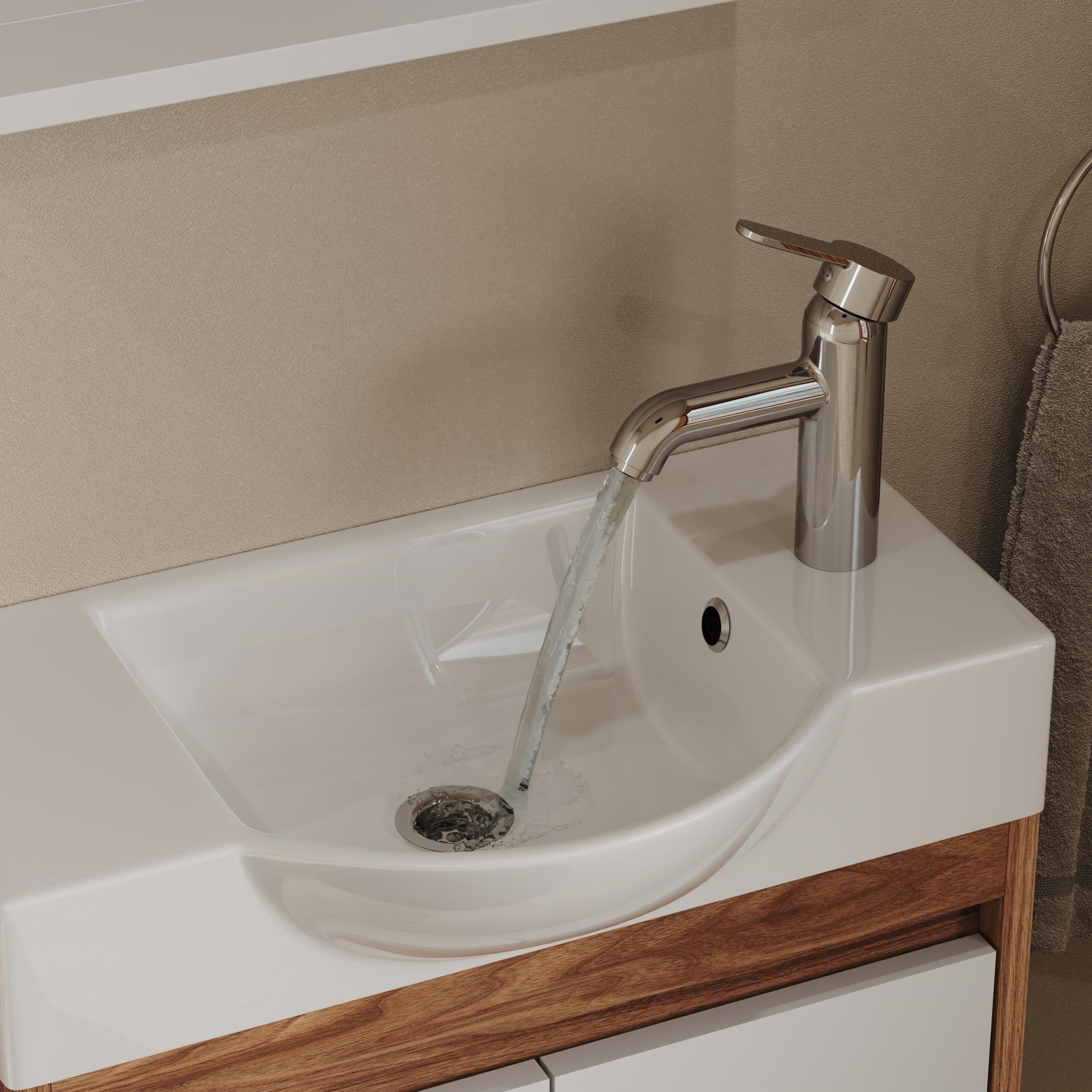 Aqua Bagno Minizia Banyo Dolabı  55 x 32  cm. Doğal Ceviz  -Beyaz ,Lavabo Dahil | ABS.50.35.06.03