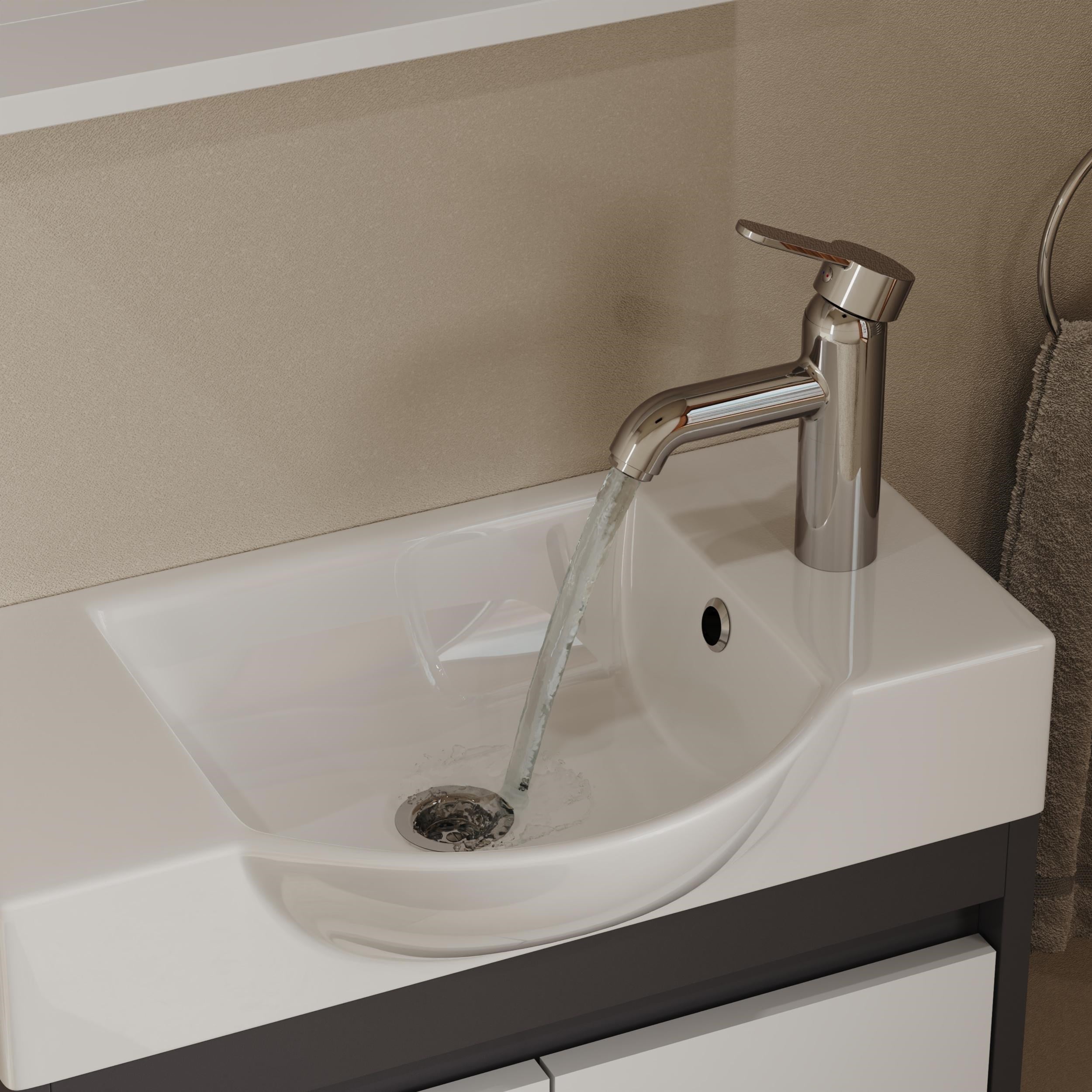 Aqua Bagno Minizia Banyo Dolabı  55 x 32 cm. Antrasit Beyaz ,Lavabo Dahil | ABS.50.35.08.03