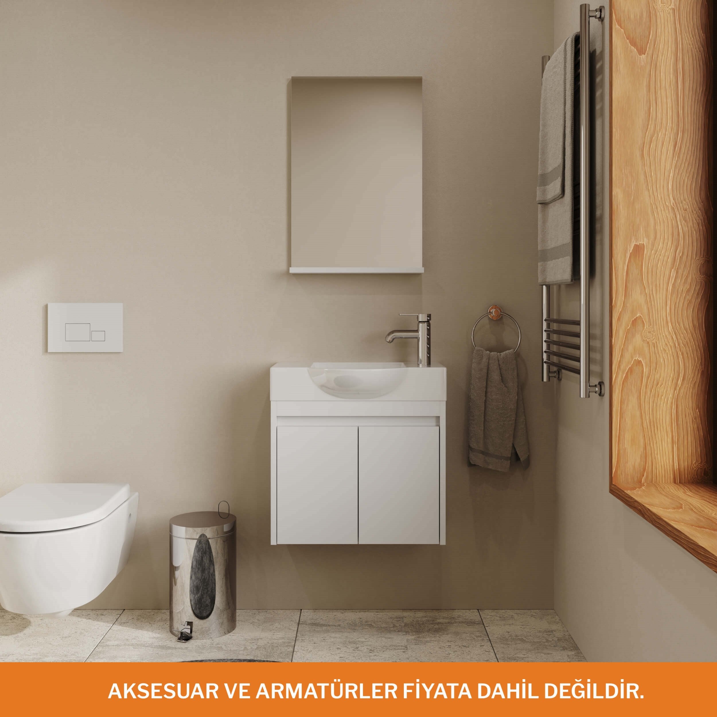 Aqua Bagno Minizia Banyo Dolabı 55 x 32  cm. Beyaz,Lavabo Dahil | ABS.50.35.01.03