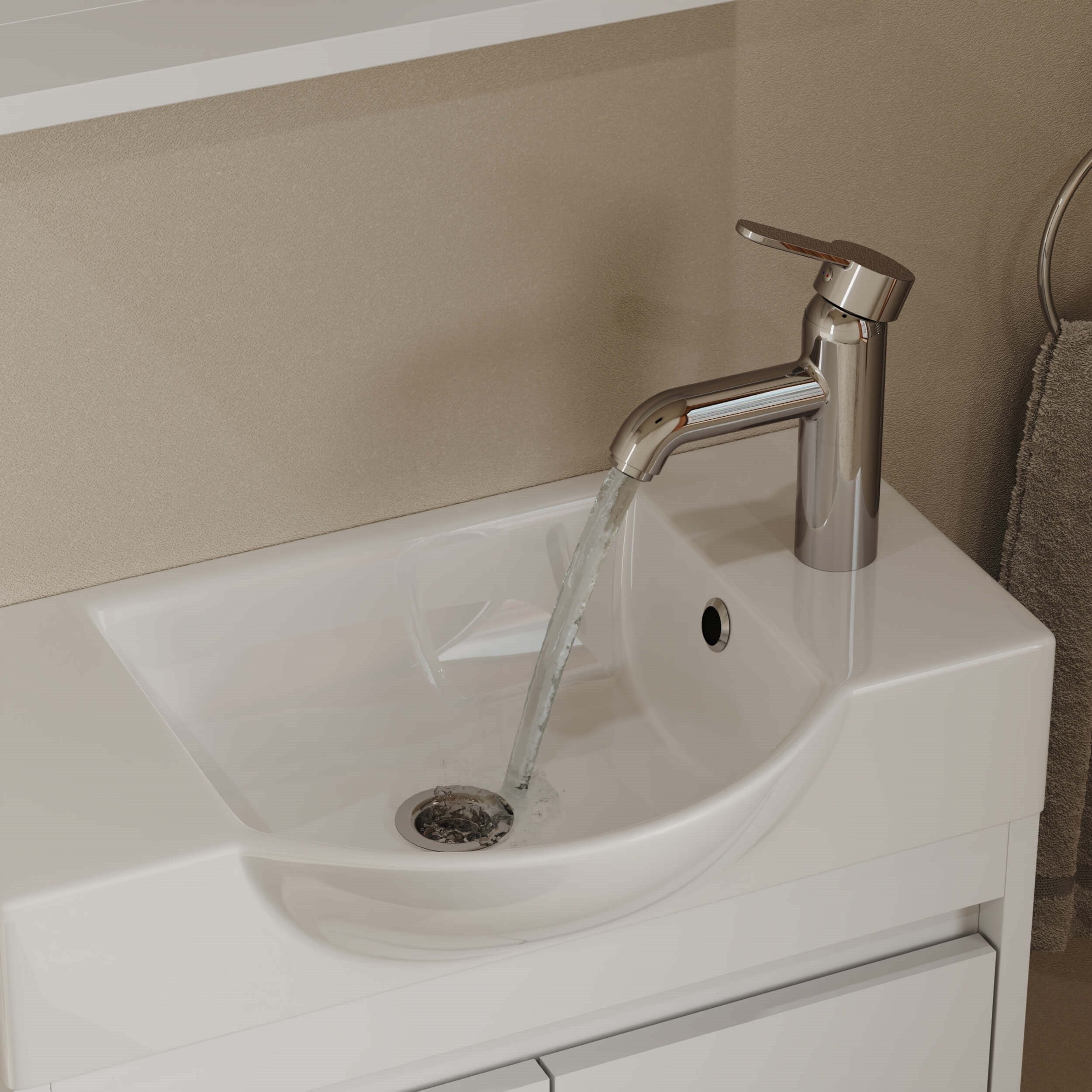 Aqua Bagno Minizia Banyo Dolabı 55 x 32  cm. Beyaz,Lavabo Dahil | ABS.50.35.01.03