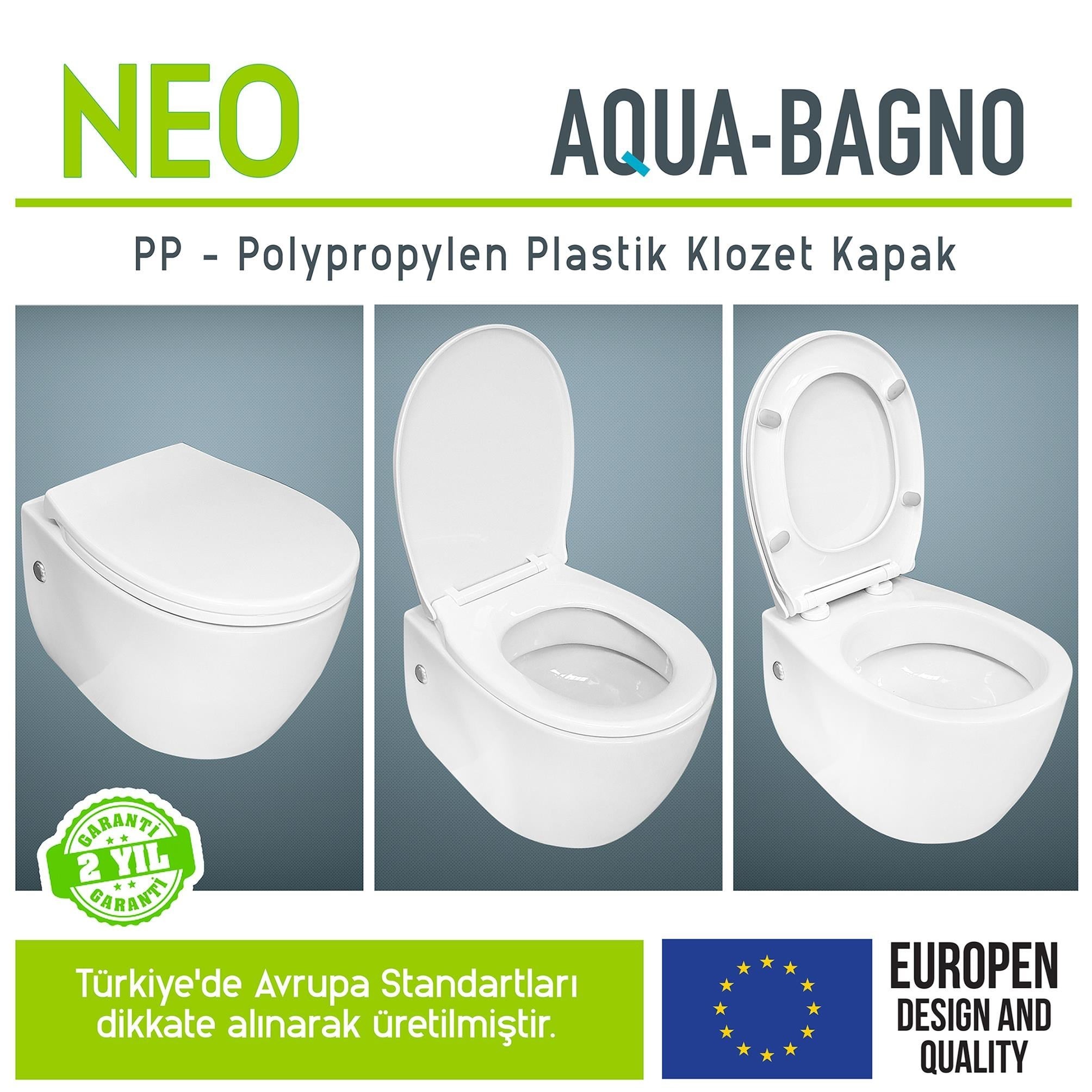 Aqua Bagno, Neo Klozet Kapağı, Beyaz, Yavaş Kapanan, PP | 90.99.50.08