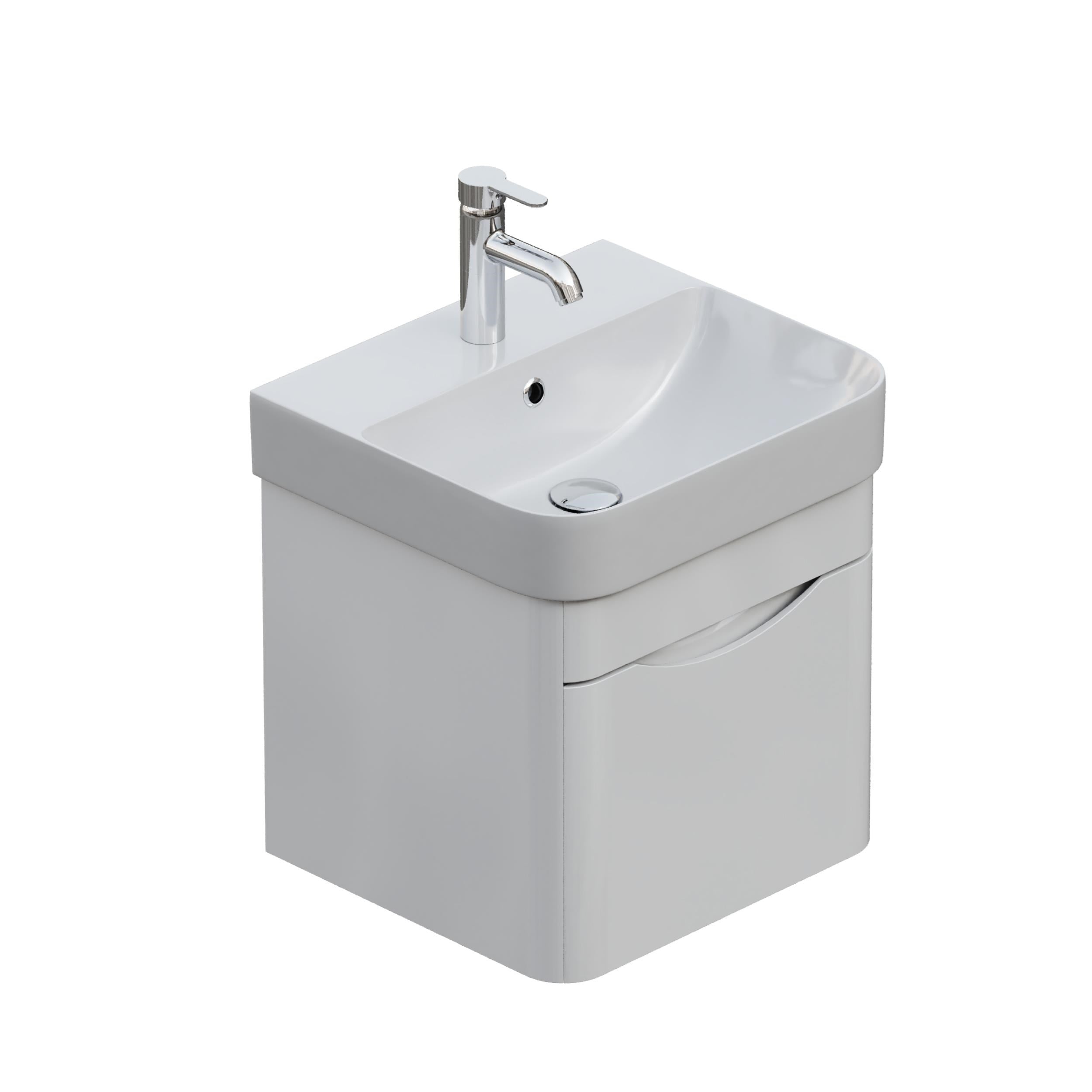 Aqua Bagno Piccolo 2.0 Alt Dolap  48 cm. Parlak Beyaz -Lavabo dahil