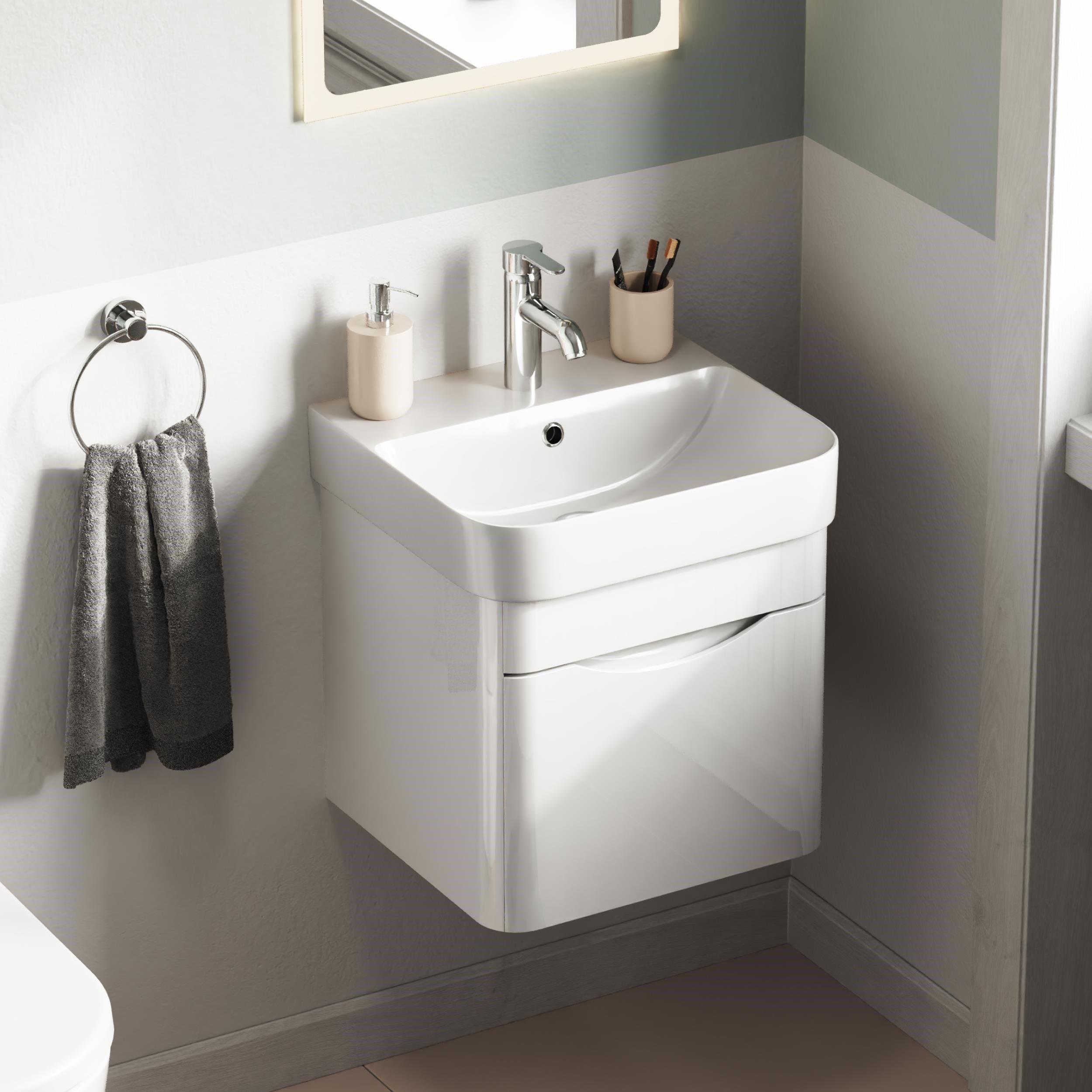 Aqua Bagno Piccolo 2.0 Alt Dolap  48 cm. Parlak Beyaz -Lavabo dahil
