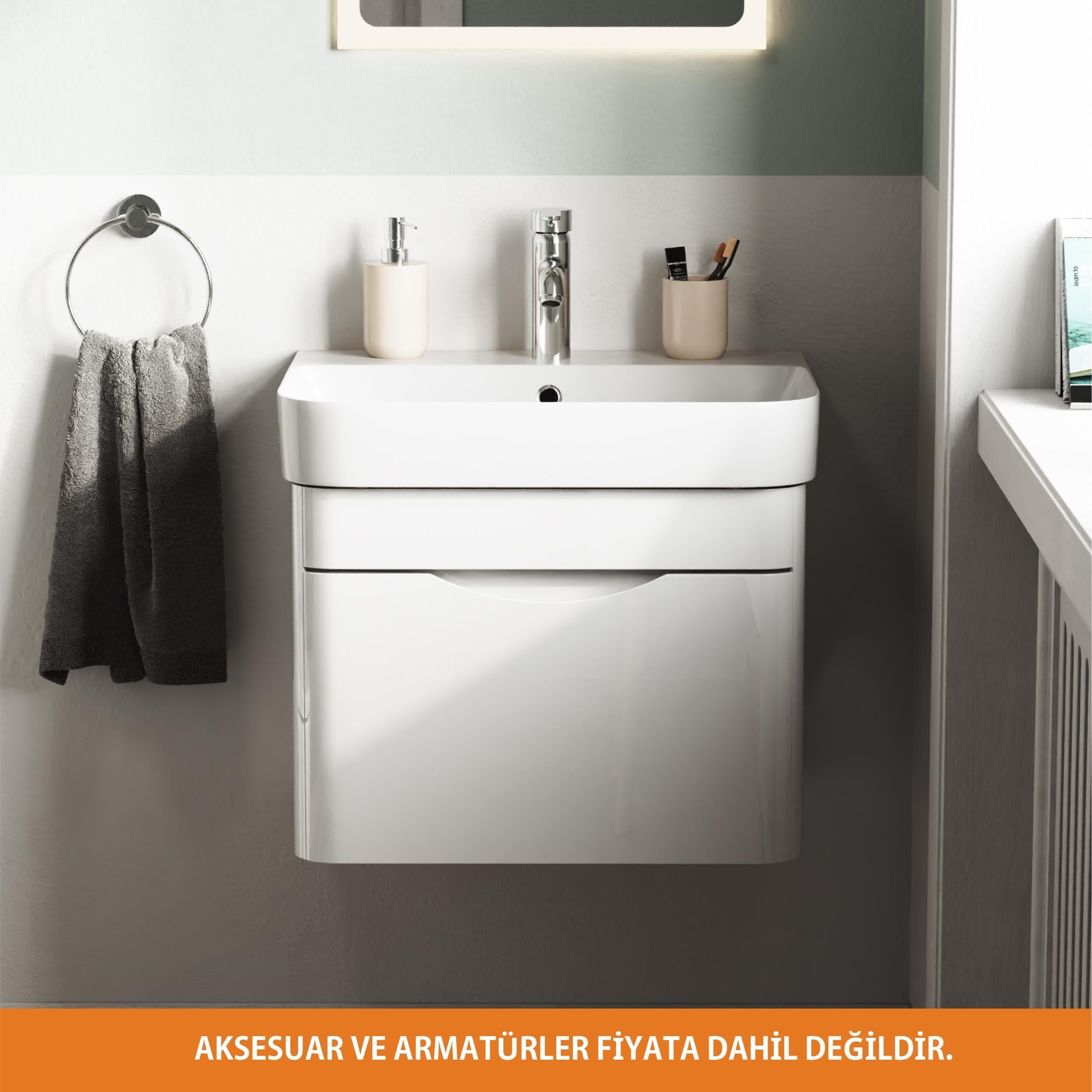 Aqua Bagno Piccolo 2.0 Alt Dolap 57 cm. Parlak Beyaz -Lavabo dahil