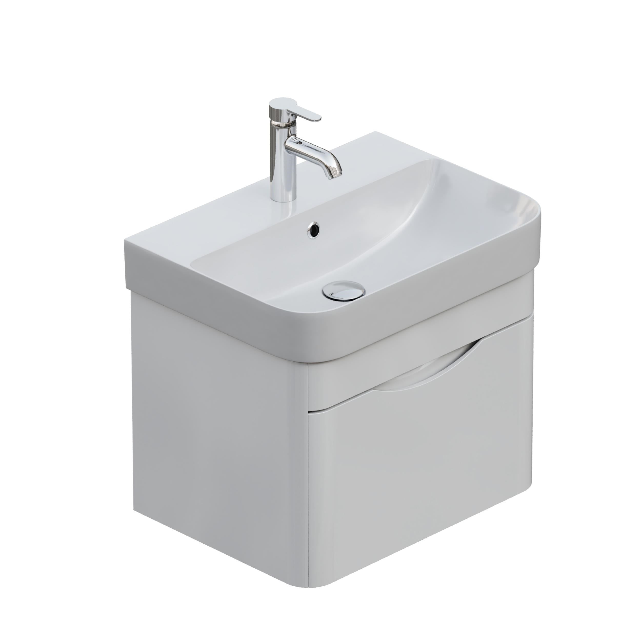 Aqua Bagno Piccolo 2.0 Alt Dolap 57 cm. Parlak Beyaz -Lavabo dahil