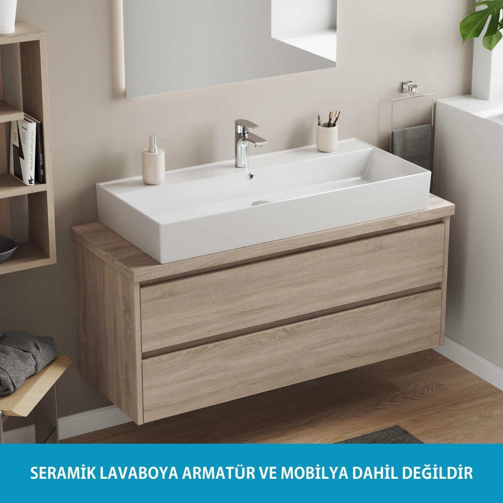 Aqua Bagno Plan Tezgah Üstü Kare Lavabo , 100 x 45 cm. ,Beyaz