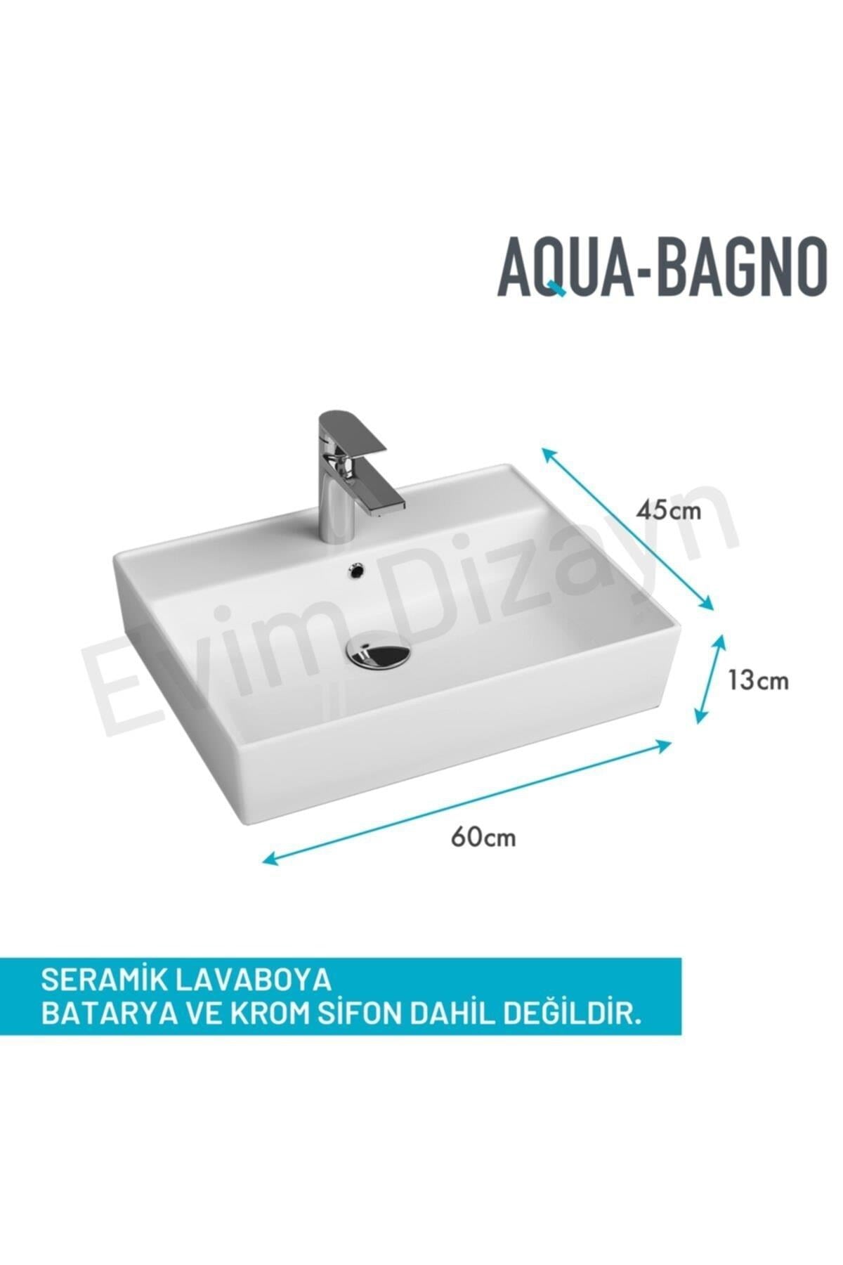 Aqua Bagno Plan Tezgah Üstü Kare Lavabo 60x45 cm Beyaz | 10.16.30.04.2
