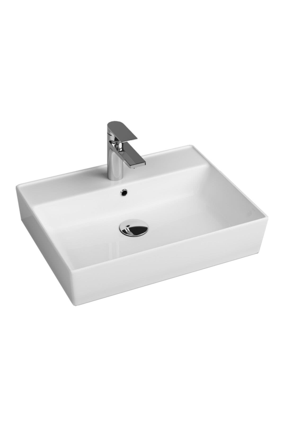 Aqua Bagno Plan Tezgah Üstü Kare Lavabo 60x45 cm Beyaz | 10.16.30.04.2