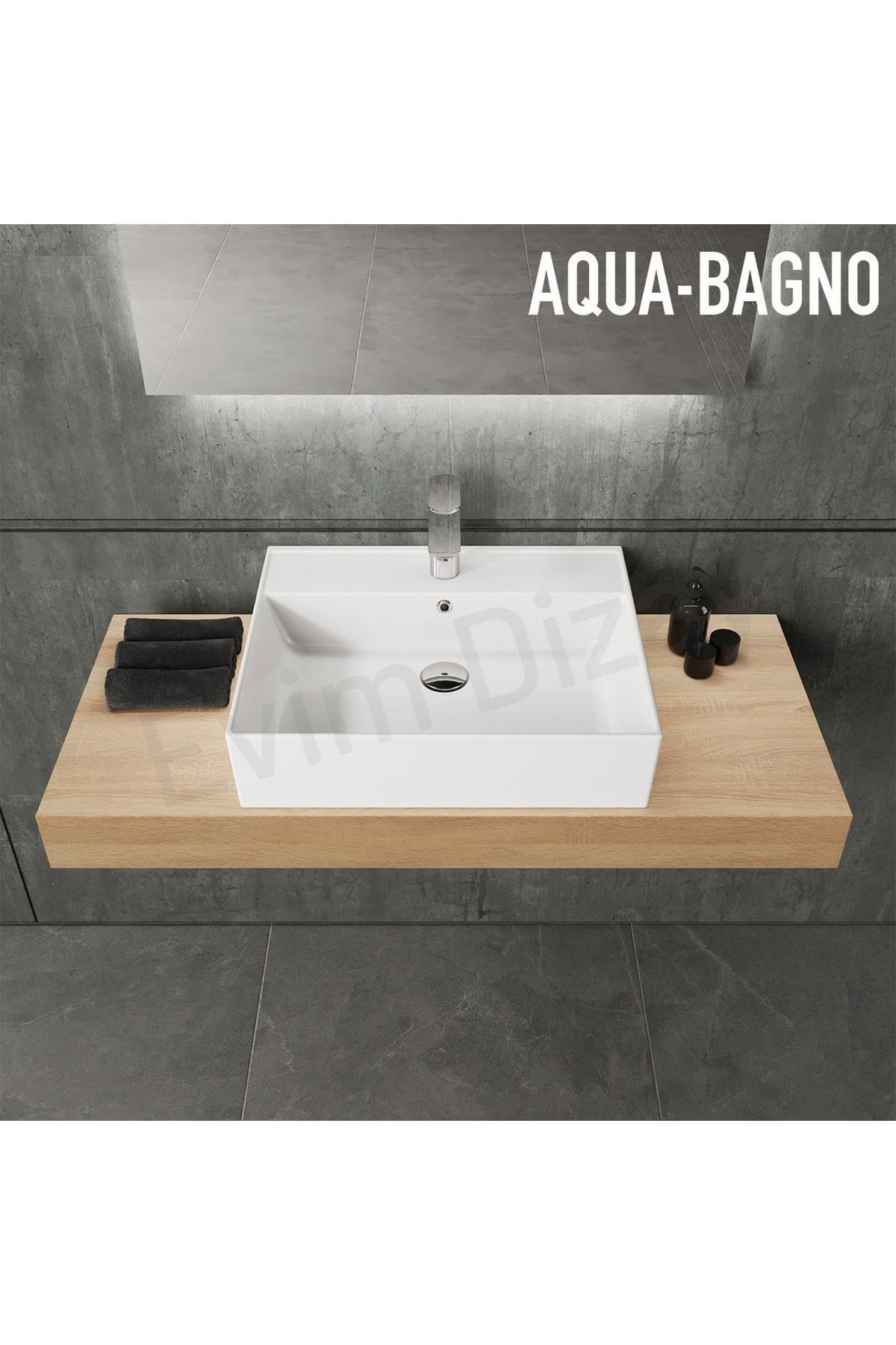 Aqua Bagno Plan Tezgah Üstü Kare Lavabo, 55x45 cm Beyaz | 10.16.30.03.2