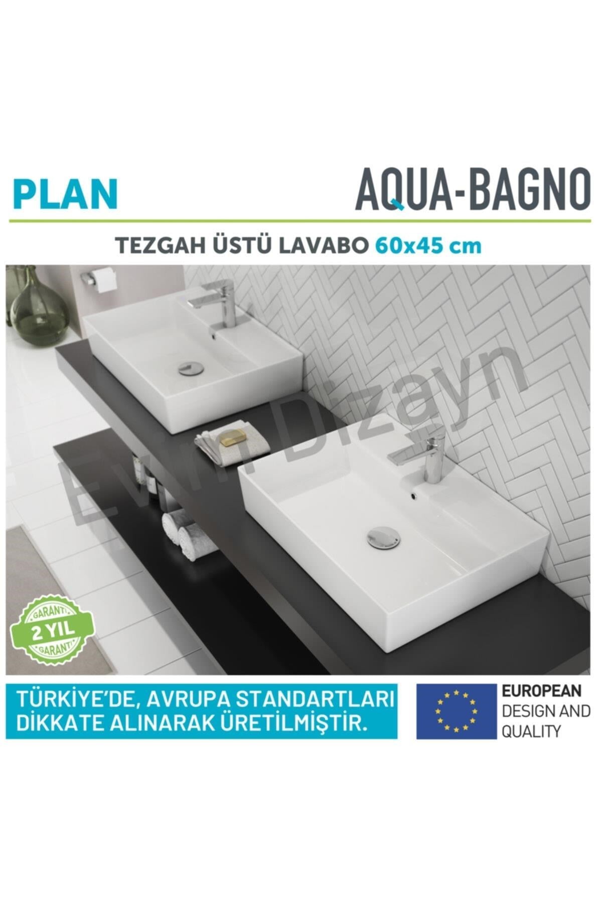 Aqua Bagno Plan Tezgah Üstü Kare Lavabo 60x45 cm Beyaz | 10.16.30.04.2